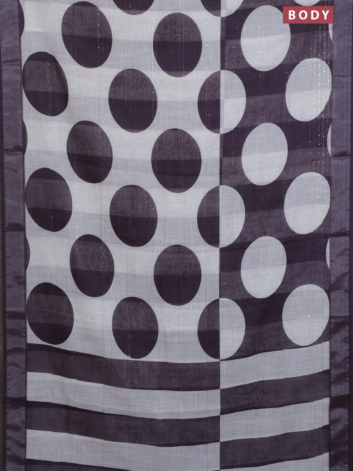 Linen cotton saree off white and wine shade with geometric butta prints and silver zari woven border - Image 2