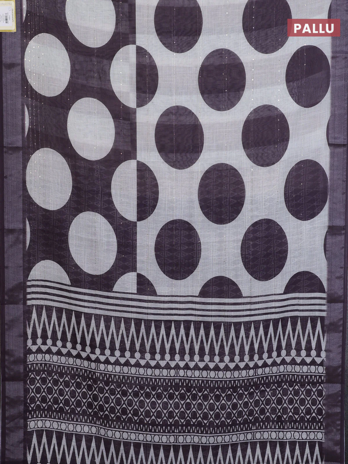 Linen cotton saree off white and wine shade with geometric butta prints and silver zari woven border - Image 3