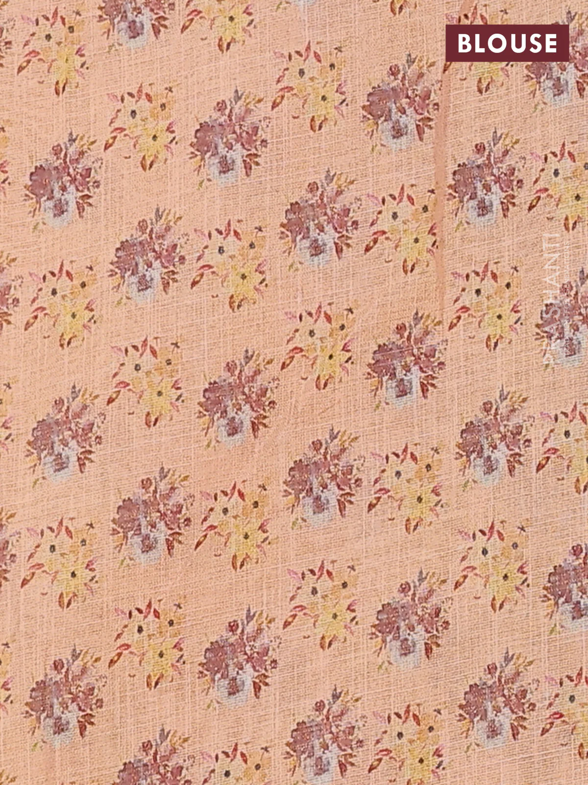 Linen cotton saree pale orange with floral digital prints and zari woven piping border - Image 4