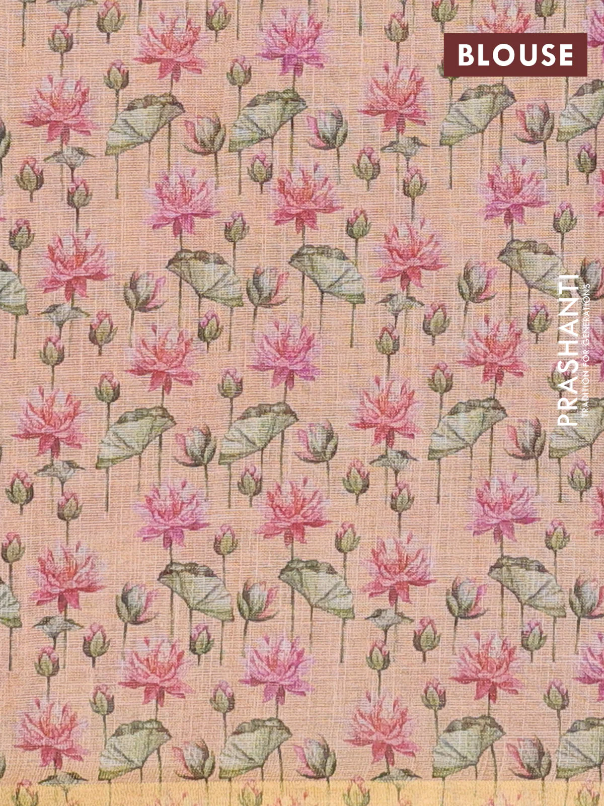 Linen cotton saree pale orange with plain body and digital printed border - Image 4