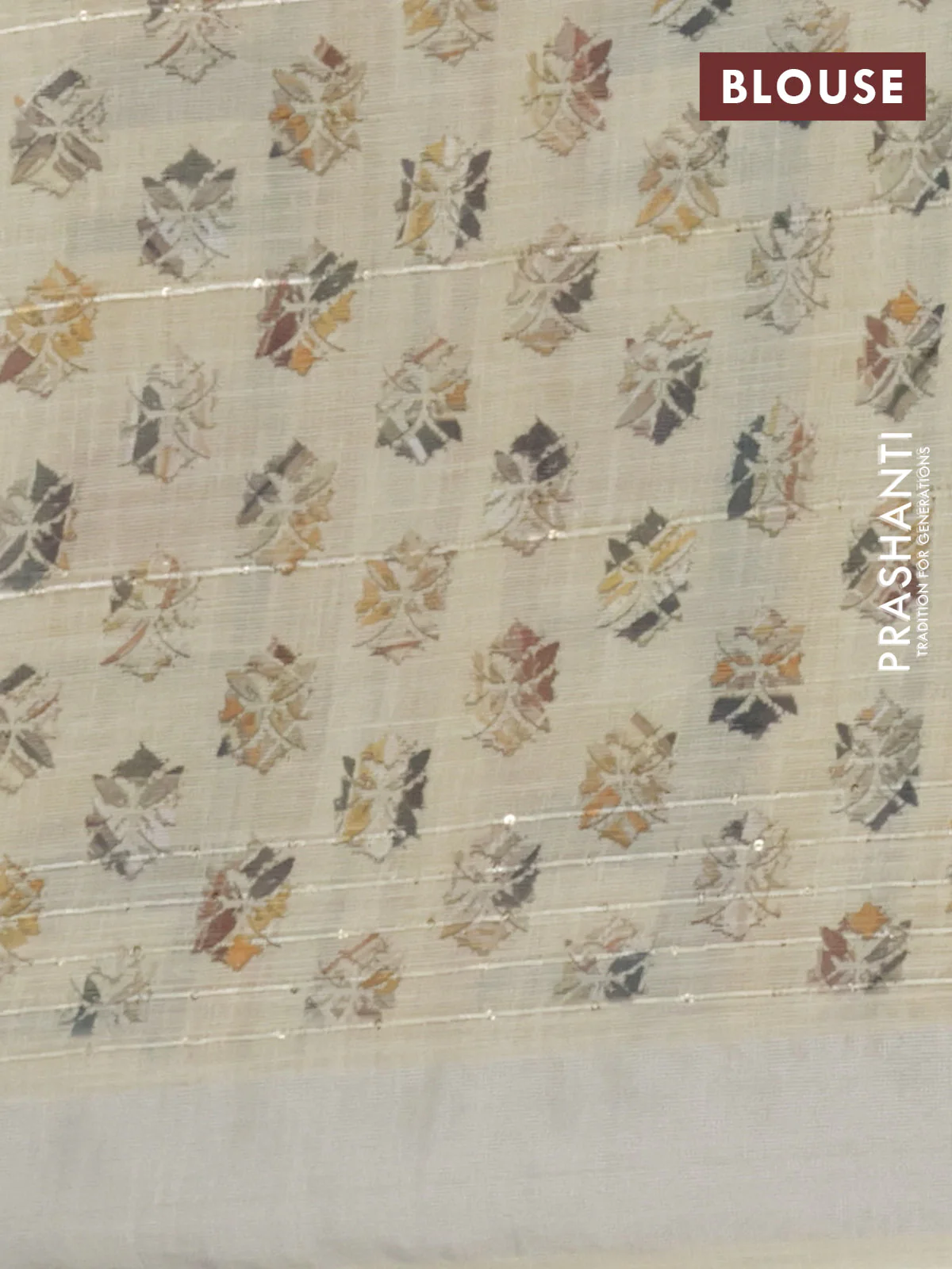 Linen cotton saree pale yellow with allover geometric prints & sequin work and silver zari woven border - Image 4