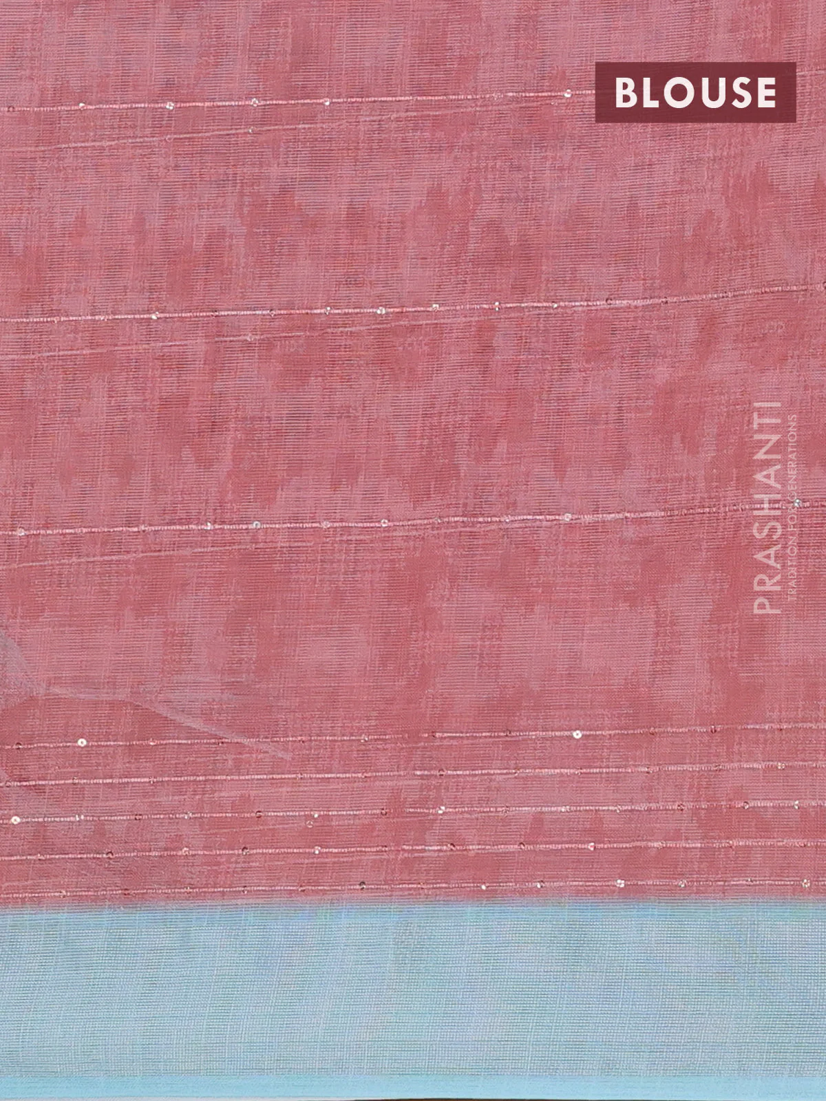 Linen cotton saree pastel blue and off white with stripes pattern & sequin work and silver zari woven border - Image 4
