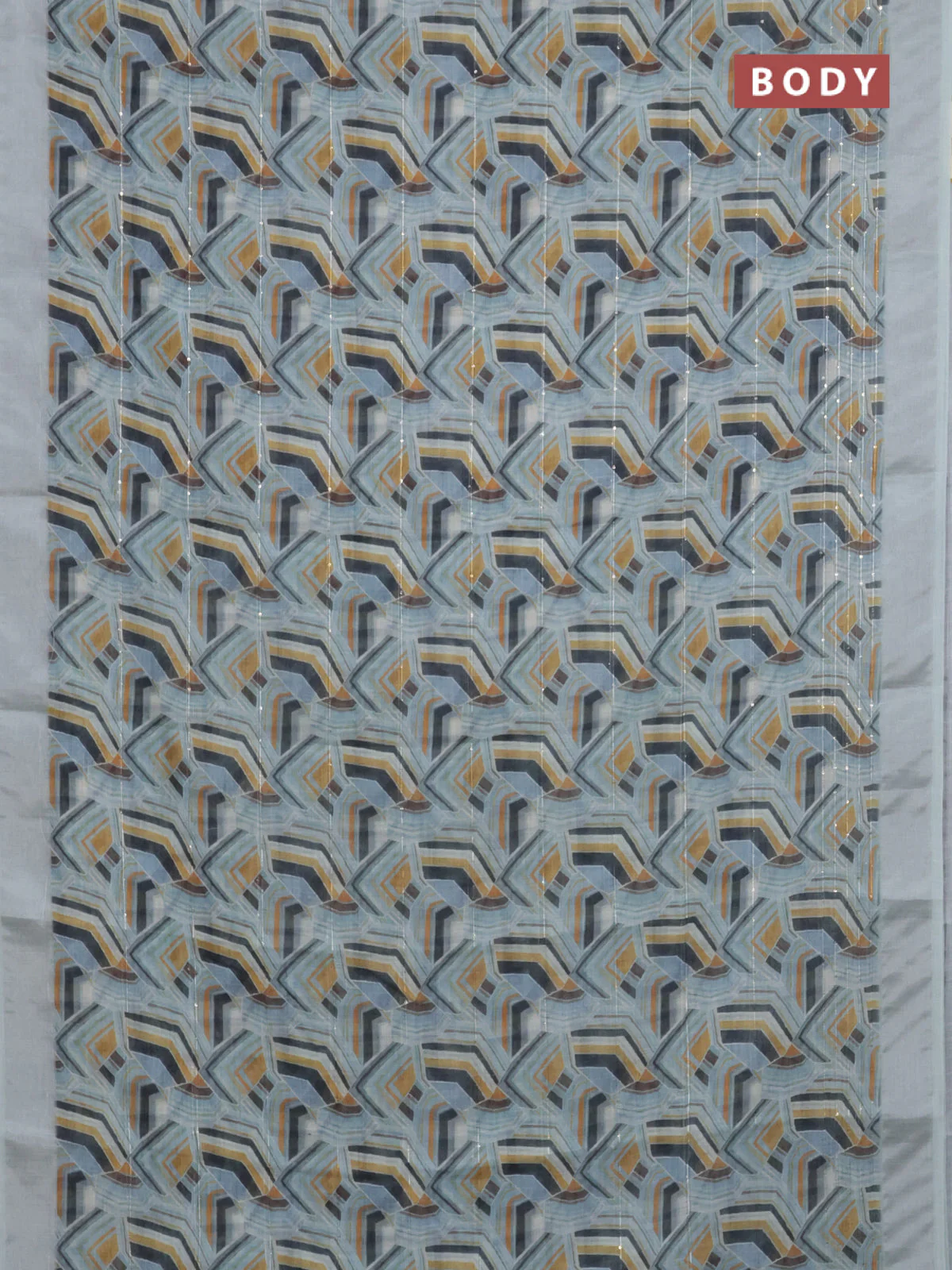 Linen cotton saree pastel blue with allover geometric prints & sequin work and silver zari woven border - Image 2