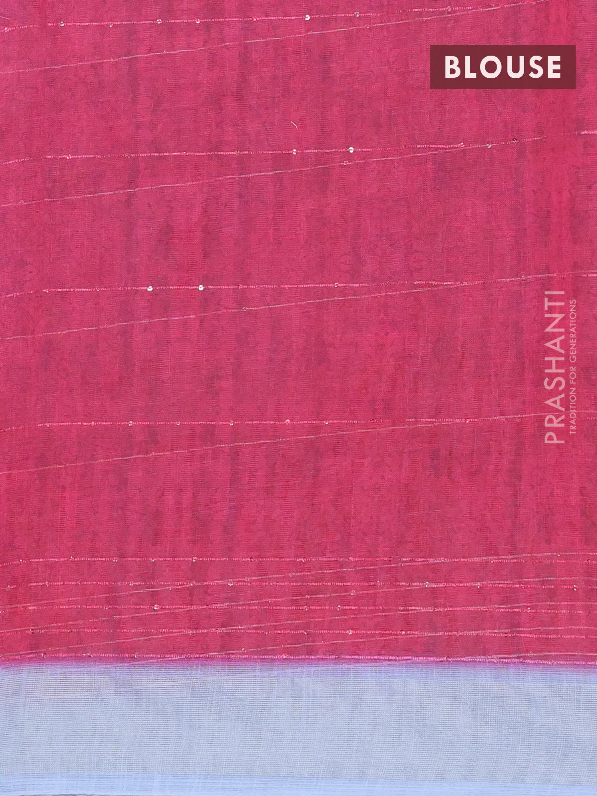 Linen cotton saree pastel blue with allover prints & sequin work and silver zari woven border - Image 4