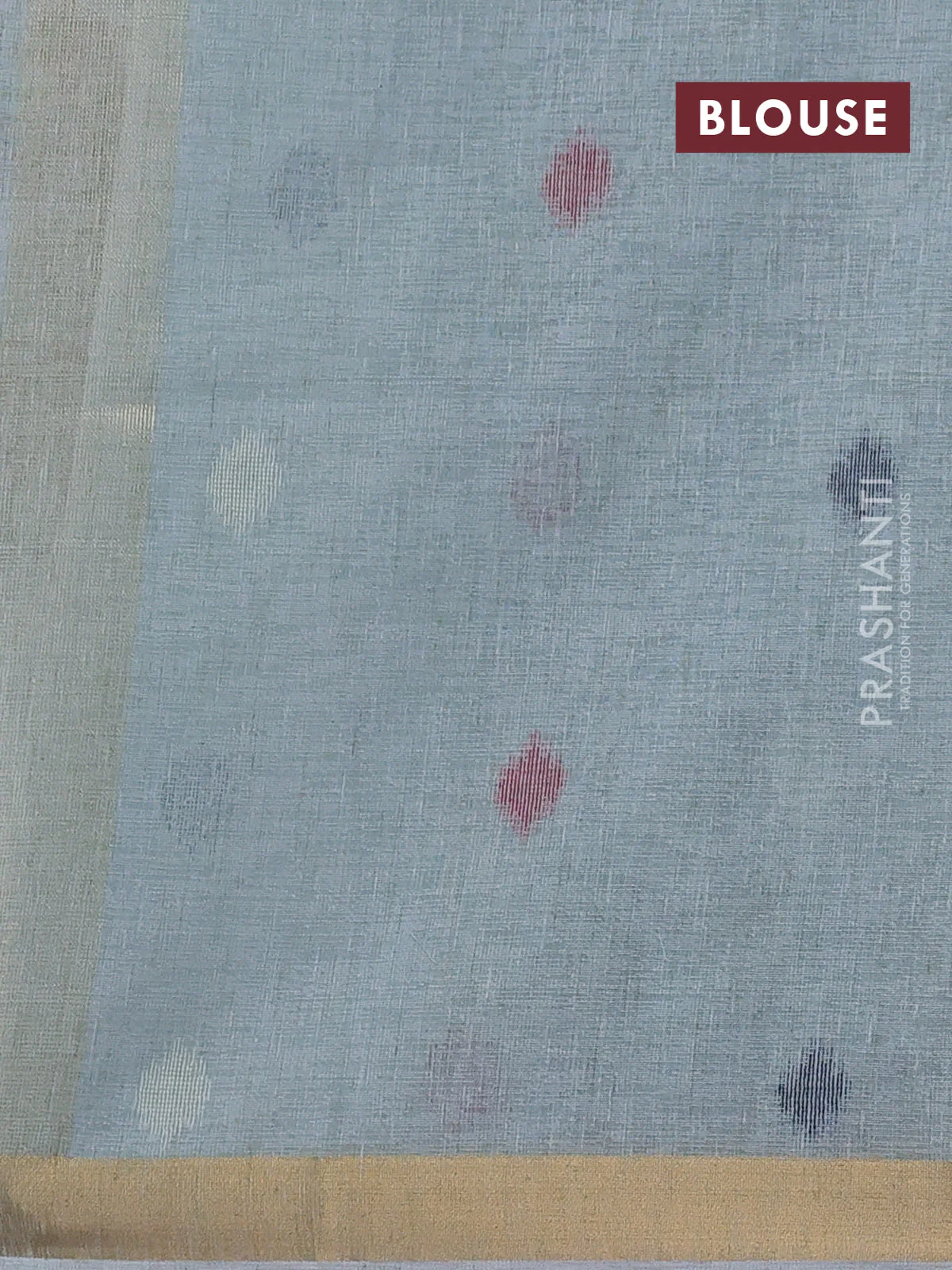 Linen cotton saree pastel blue with allover thread woven buttas and peacock pallu - Image 6