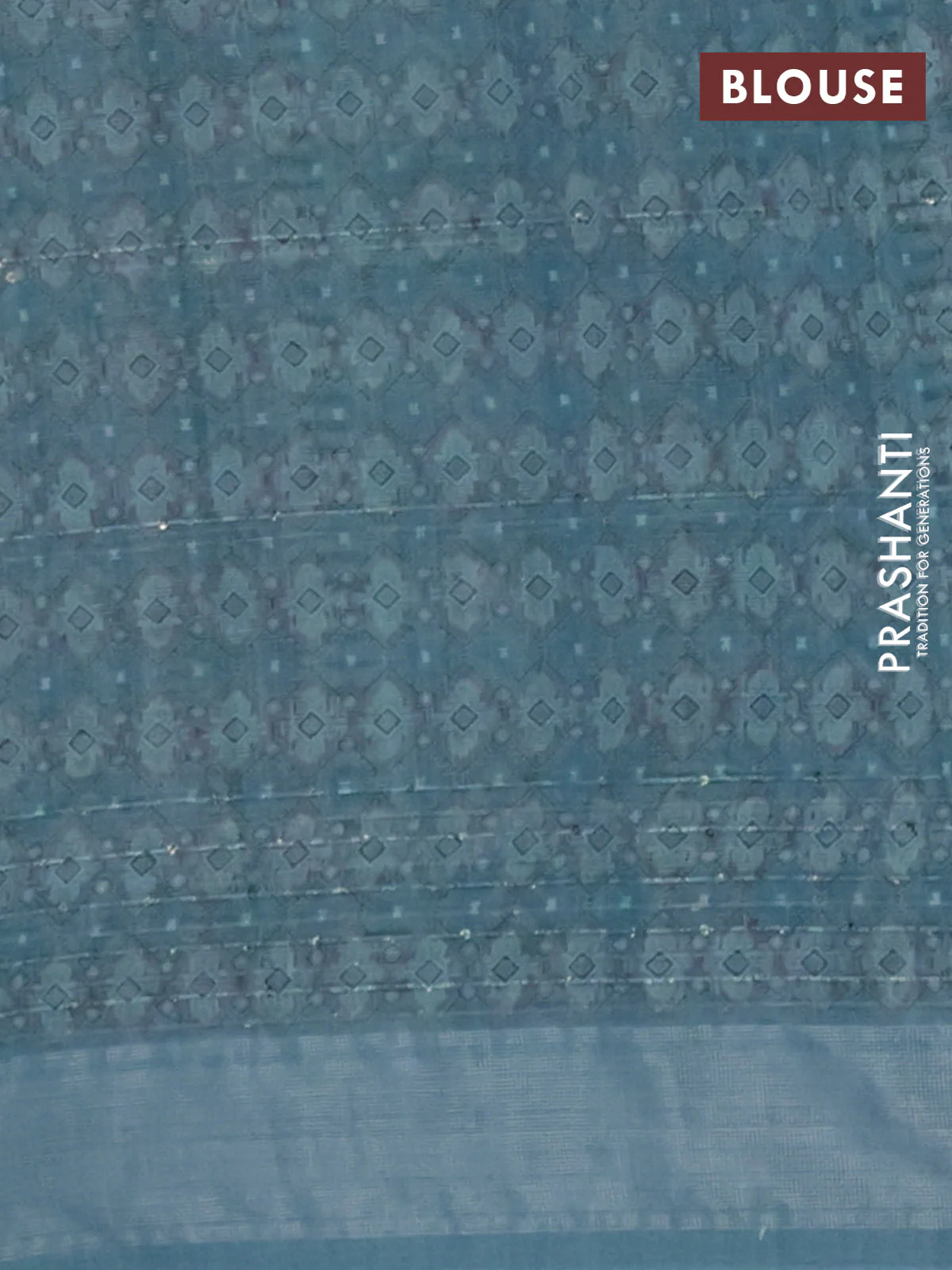 Linen cotton saree pastel blue with floral prints & sequin work and silver zari woven border - Image 4