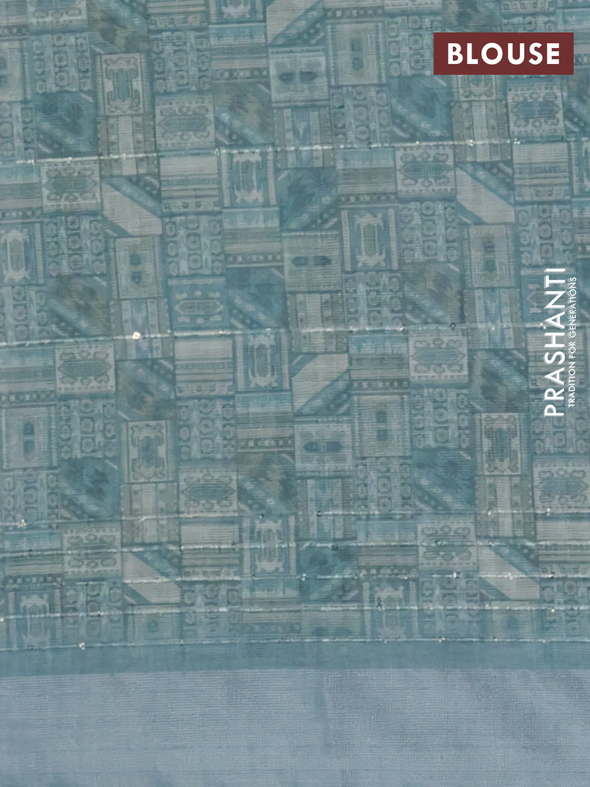 Linen cotton saree pastel blue with floral prints & sequin work and silver zari woven border - Image 4