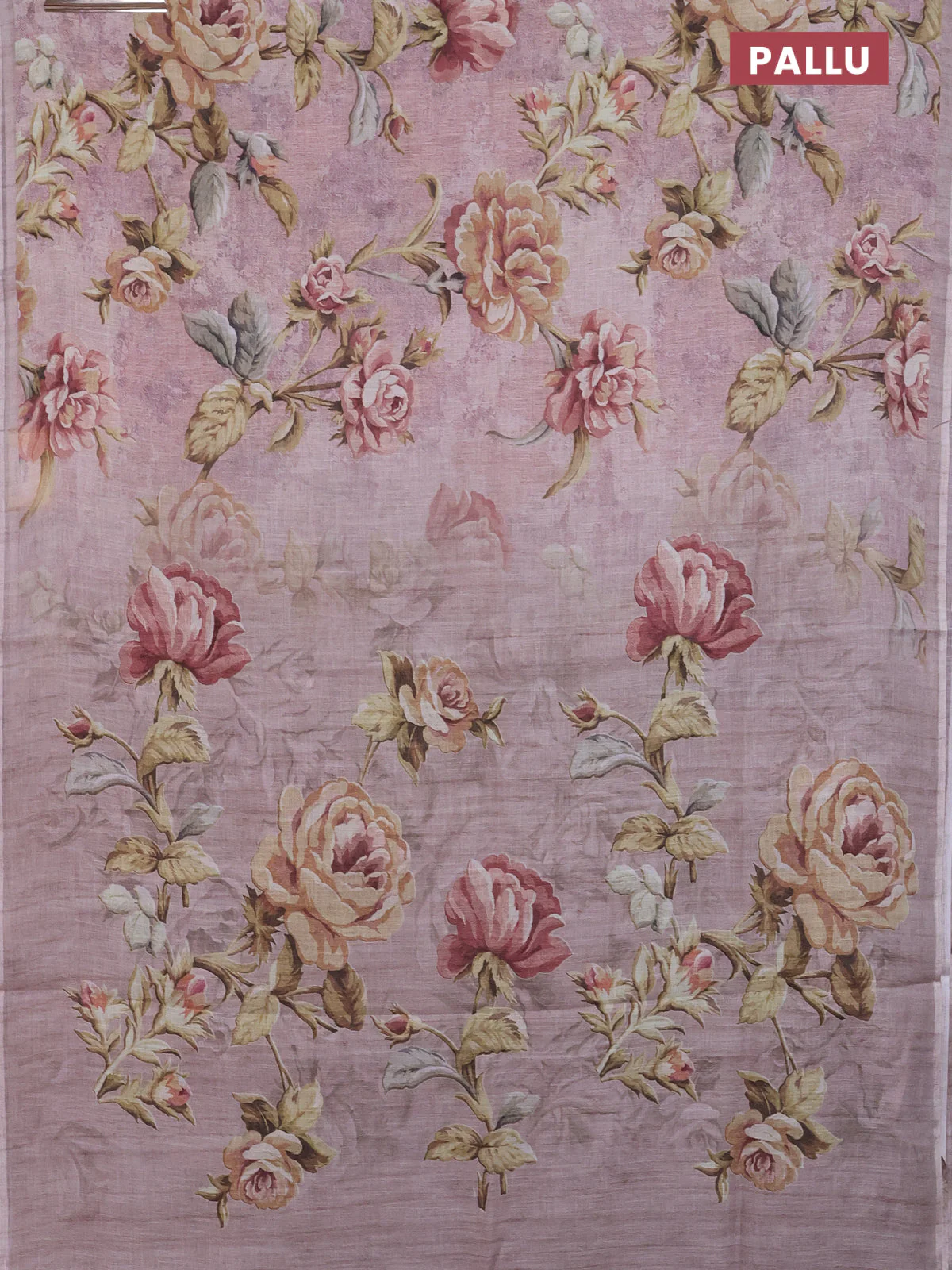 Linen cotton saree pastel brown with allover floral digital prints and simple border - Image 3