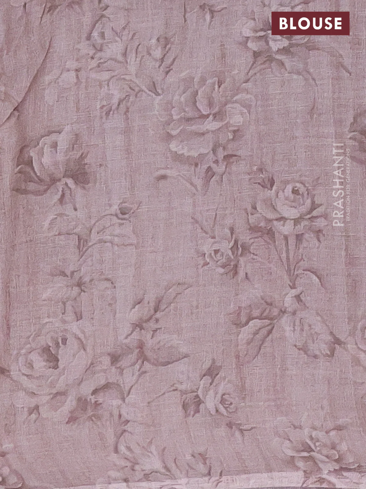Linen cotton saree pastel brown with allover floral digital prints and simple border - Image 4
