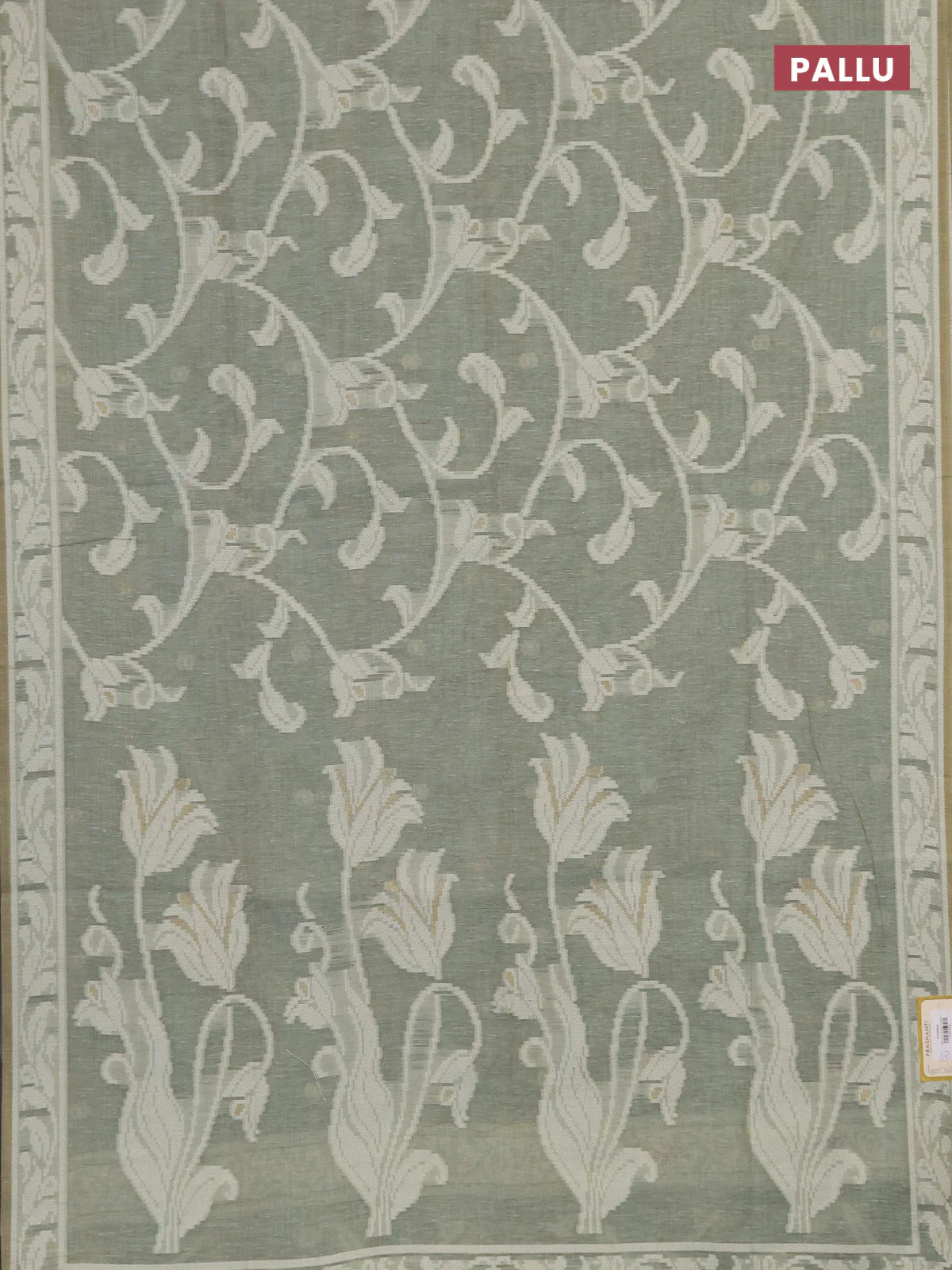 Linen cotton saree pastel green shade with allover jamdhani weaves - Image 3