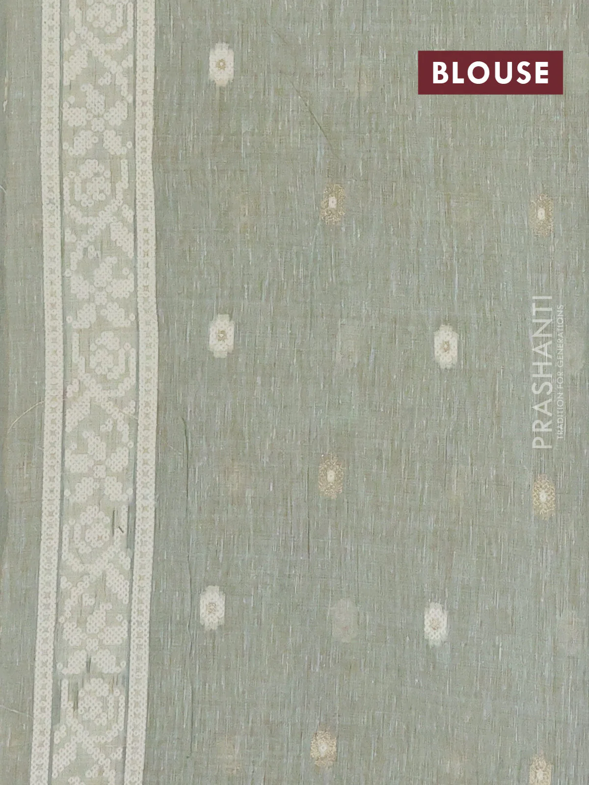 Linen cotton saree pastel green shade with allover jamdhani weaves - Image 4