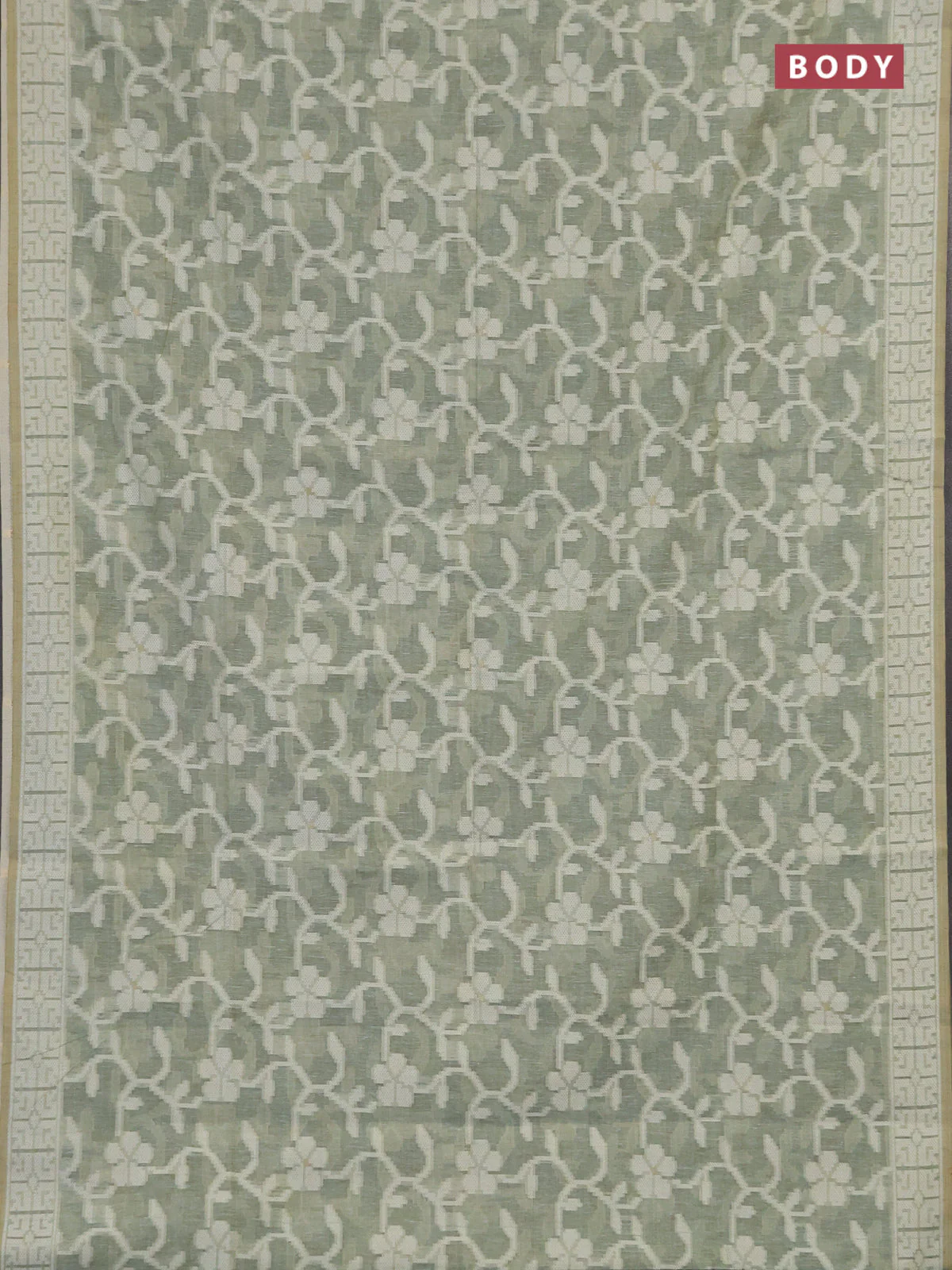Linen cotton saree pastel green shade with allover jamdhani weaves - Image 2
