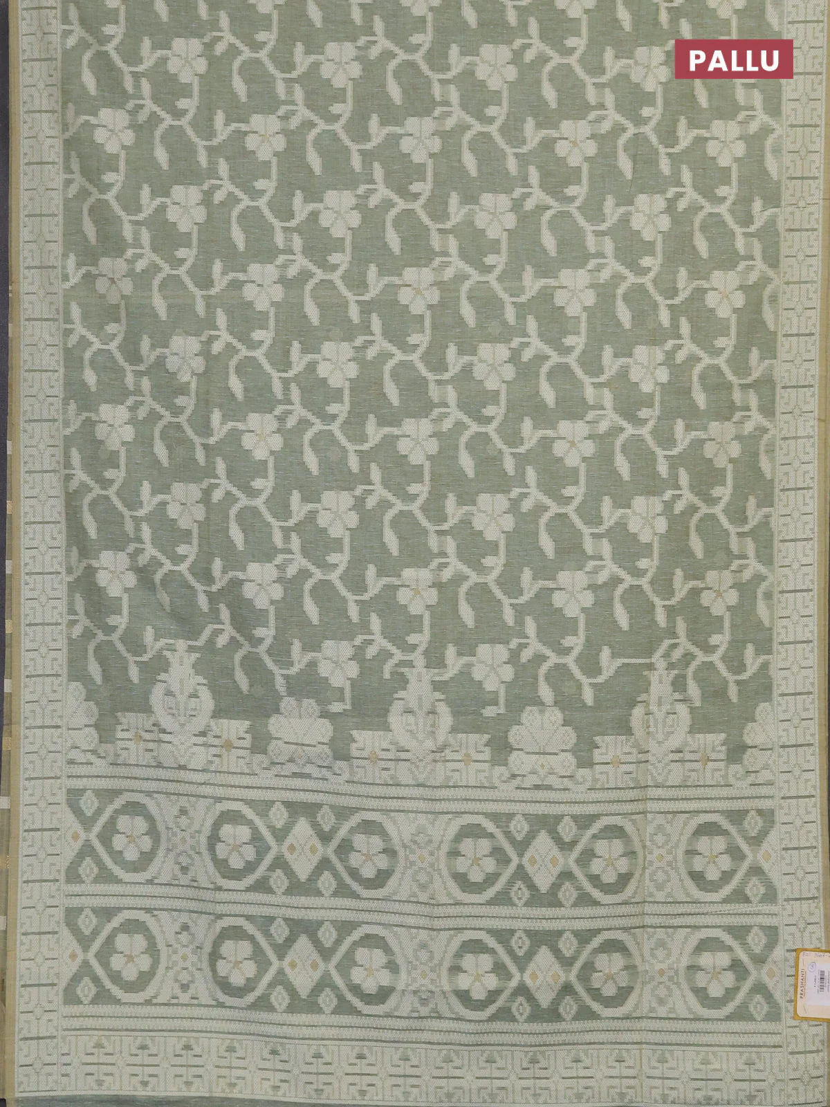 Linen cotton saree pastel green shade with allover jamdhani weaves - Image 3