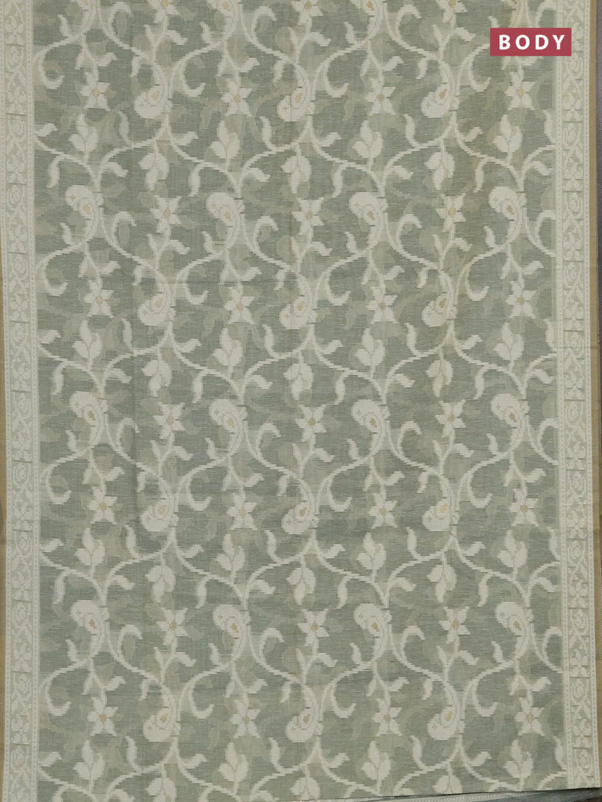 Linen cotton saree pastel green shade with allover jamdhani weaves - Image 2