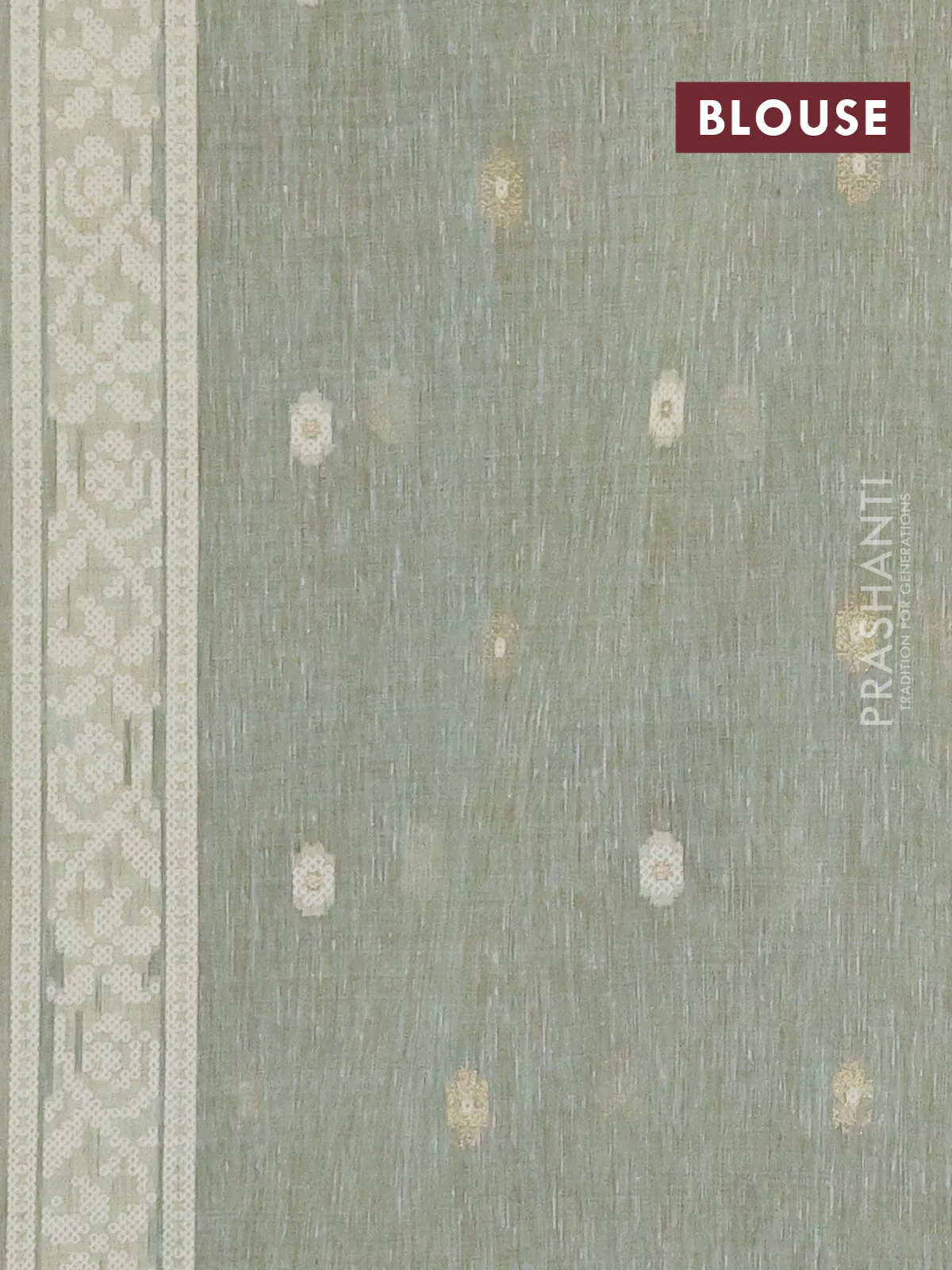 Linen cotton saree pastel green shade with allover jamdhani weaves - Image 4