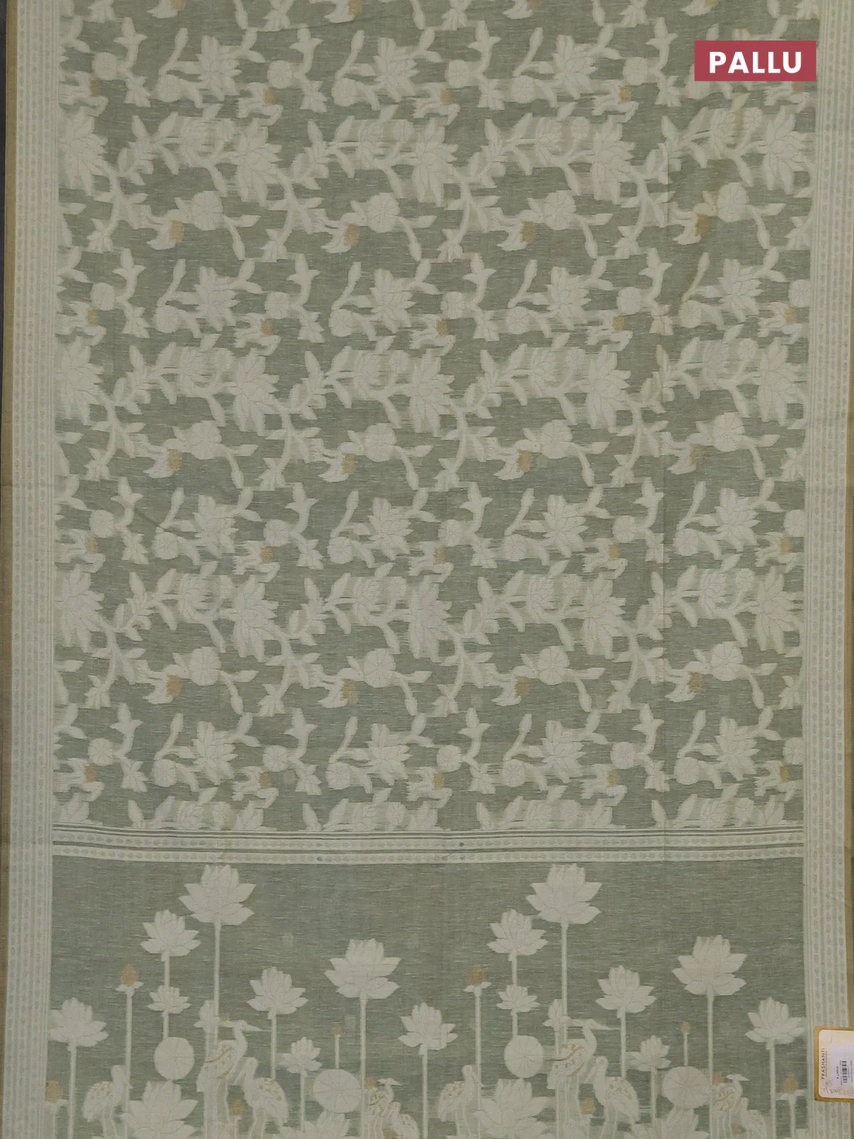 Linen cotton saree pastel green shade with allover jamdhani weaves - Image 3