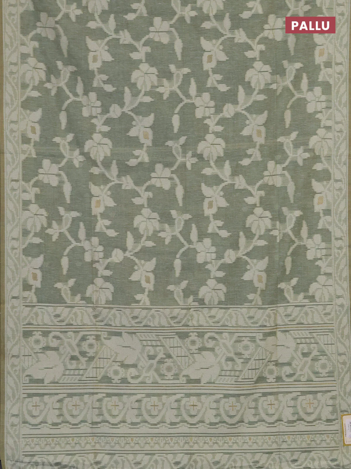 Linen cotton saree pastel green shade with allover jamdhani weaves - Image 3