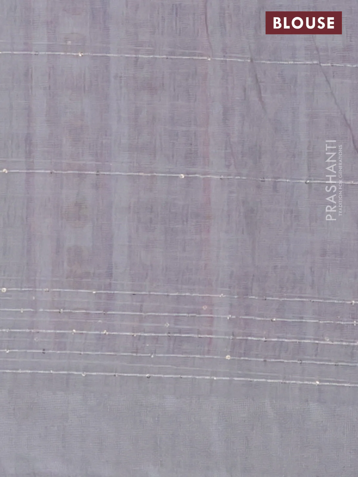 Linen cotton saree pastel grey with allover floral prints & sequin work and silver zari woven border - Image 4