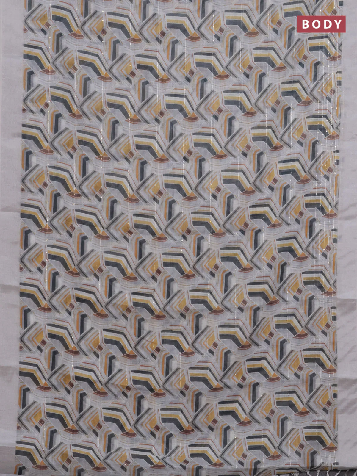 Linen cotton saree pastel grey with allover geometric prints & sequin work and silver zari woven border - Image 2