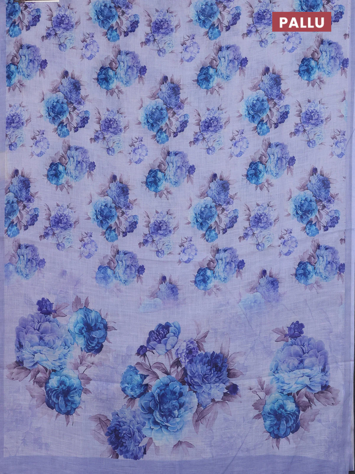 Linen cotton saree pastel lavender with allover floral digital prints and simple border - Image 3