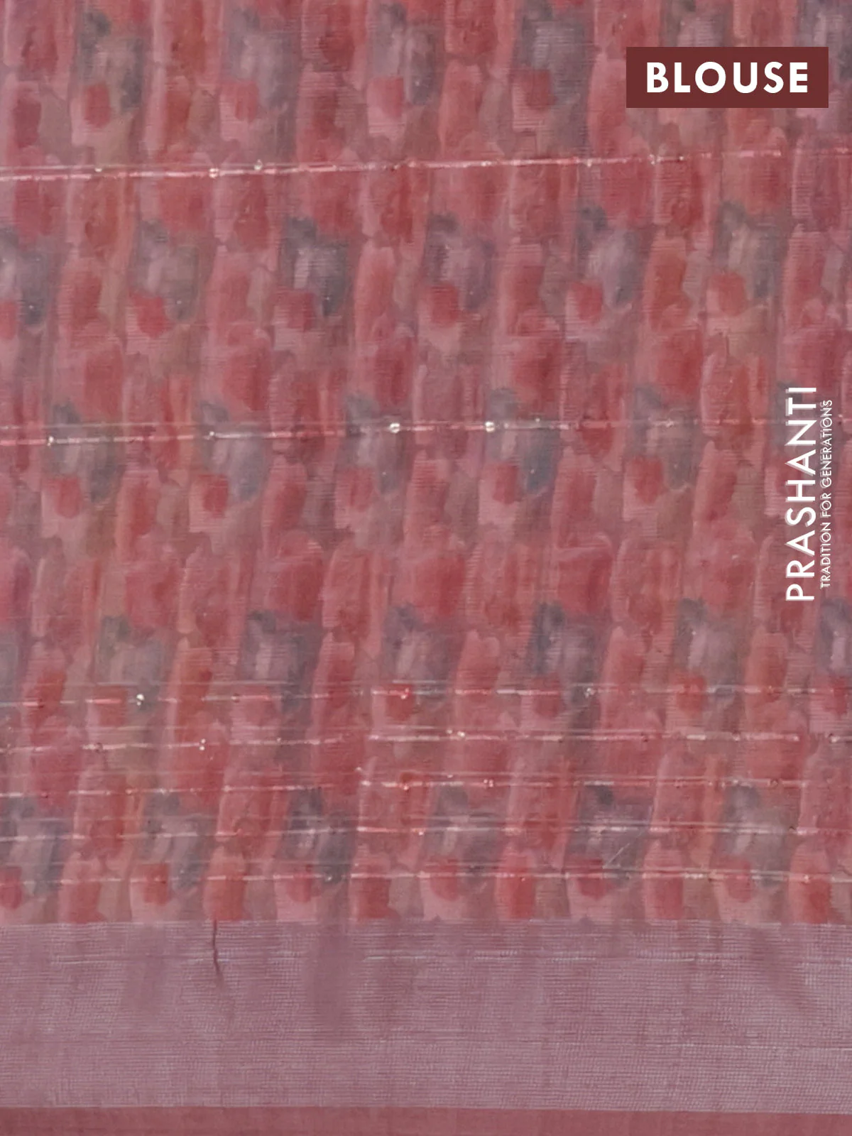 Linen cotton saree pastel maroon with floral prints & sequin work and silver zari woven border - Image 4