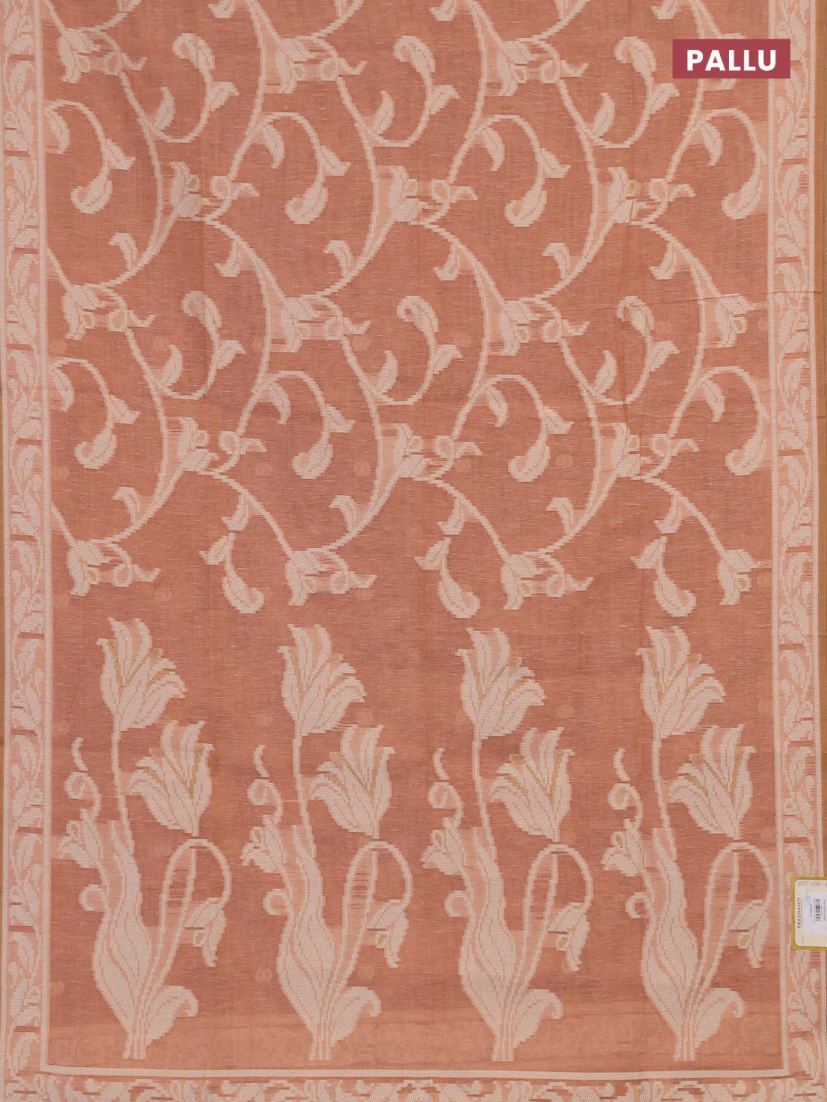 Linen cotton saree pastel peach with allover jamdhani weaves - Image 3