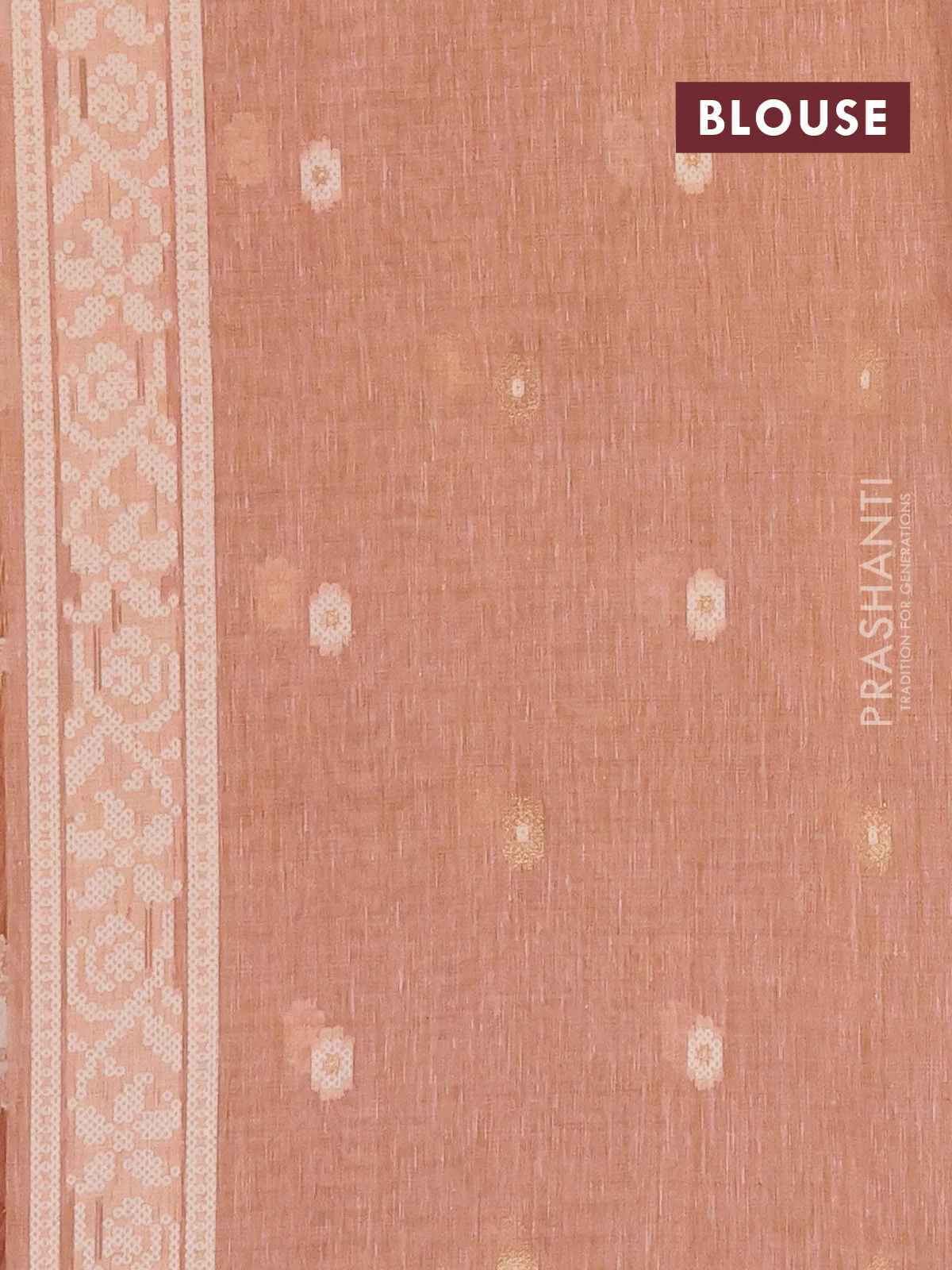 Linen cotton saree pastel peach with allover jamdhani weaves - Image 4