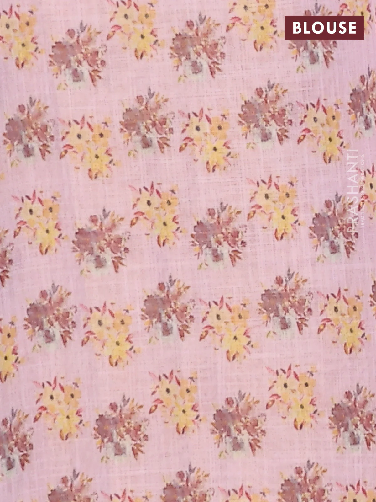 Linen cotton saree pastel pink with floral digital prints and zari woven piping border - Image 4