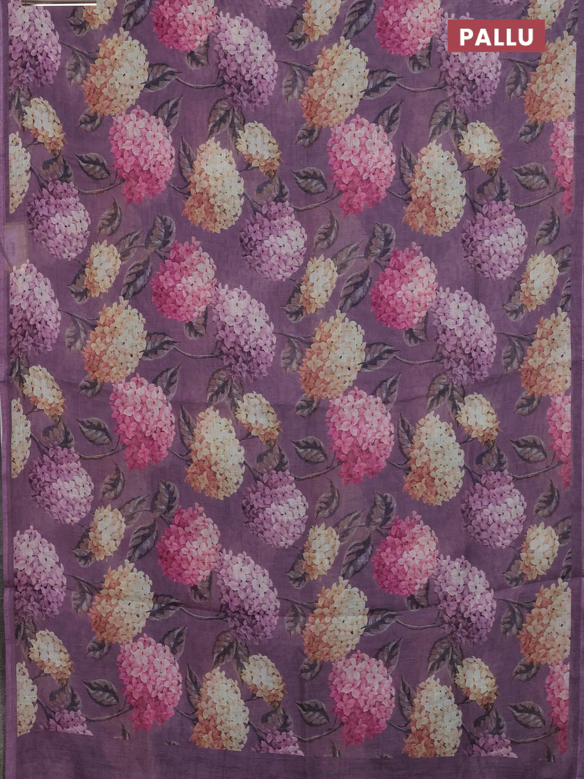 Linen cotton saree pastel wine with allover floral digital prints and simple border - Image 3