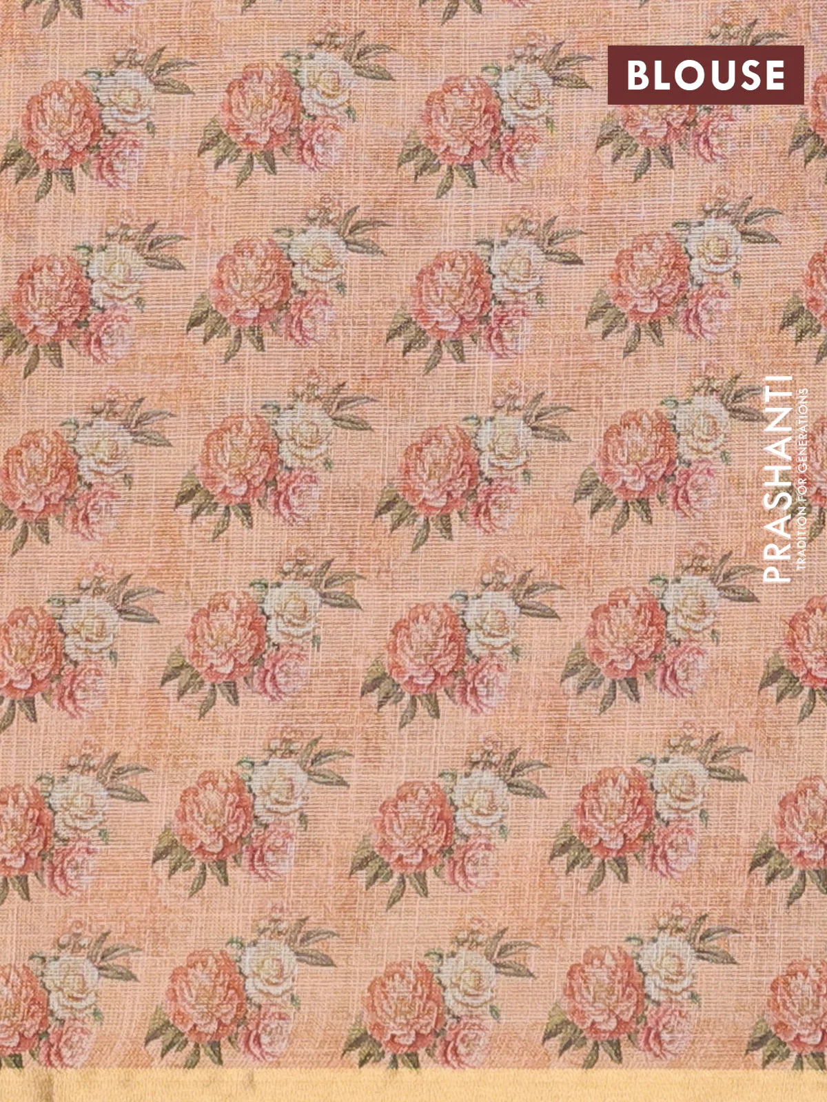 Linen cotton saree peach orange with plain body and digital printed border - Image 4