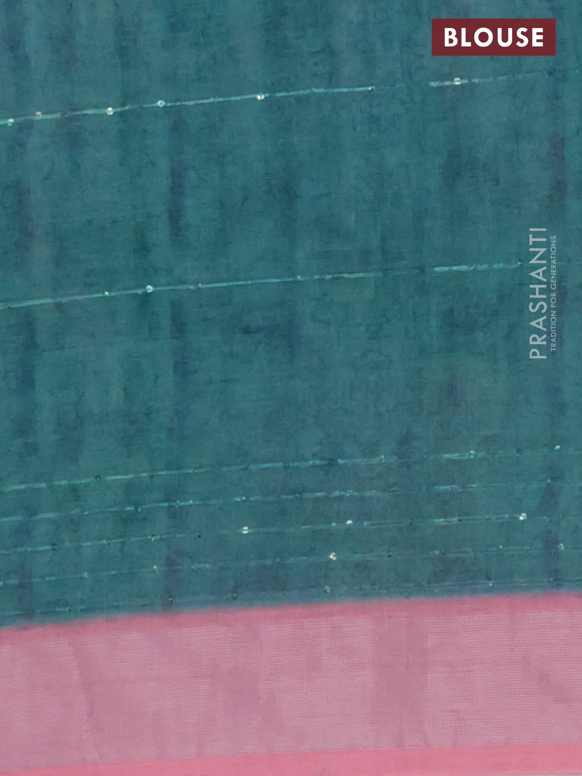 Linen cotton saree peach pink with allover prints & sequin work and silver zari woven border - Image 4