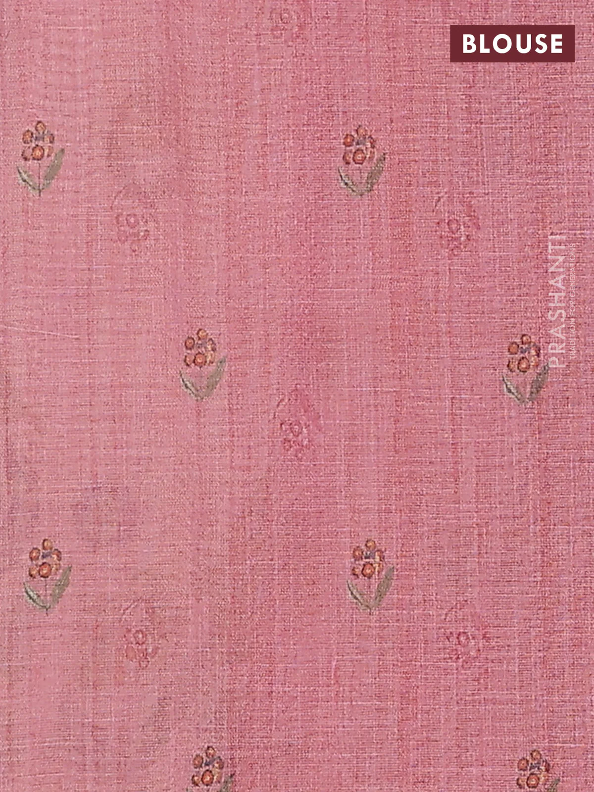Linen cotton saree peach pink with butta prints and printed border - Image 4