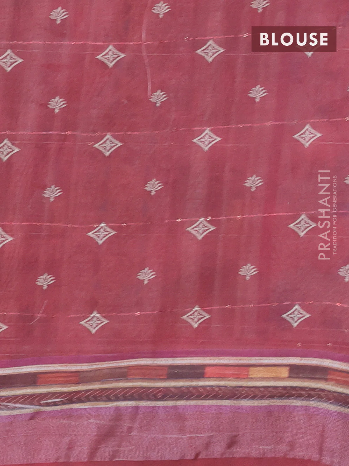 Linen cotton saree peach shade and maroon with allover floral prints & sequin work and silver zari woven border - Image 4