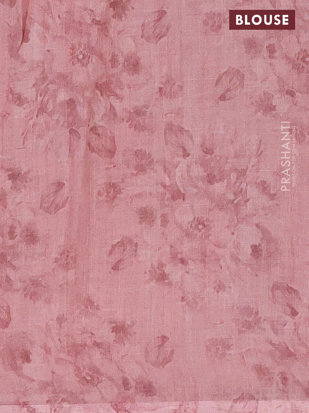Linen cotton saree peach shade with allover floral digital prints and simple border - Image 4