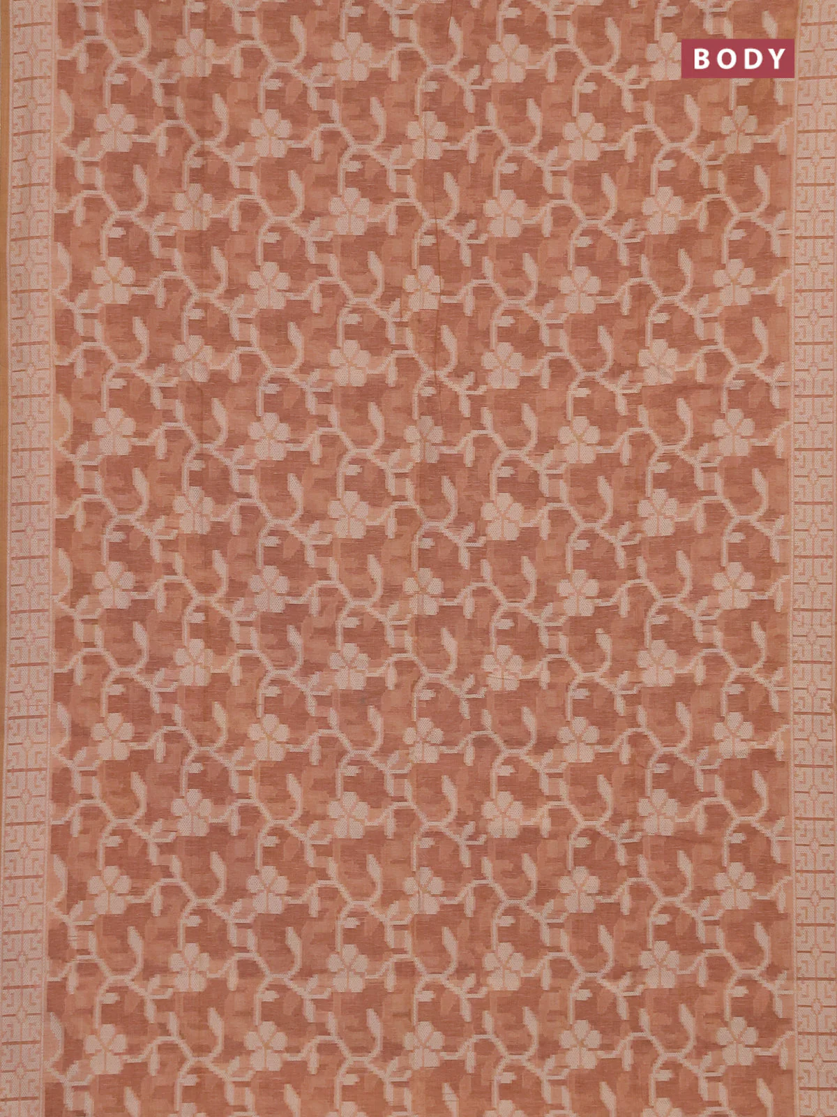 Linen cotton saree peach shade with allover jamdhani weaves - Image 5