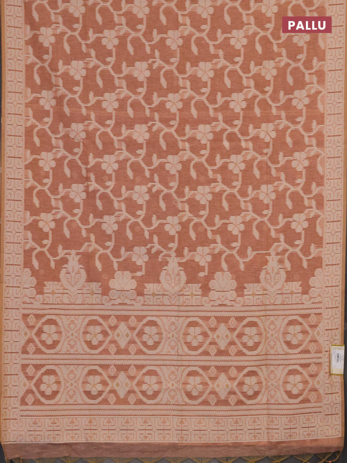 Linen cotton saree peach shade with allover jamdhani weaves - Image 6