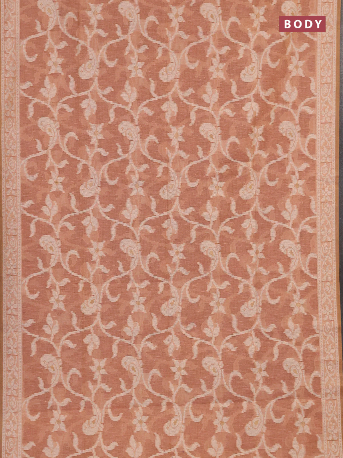 Linen cotton saree peach shade with allover jamdhani weaves - Image 2