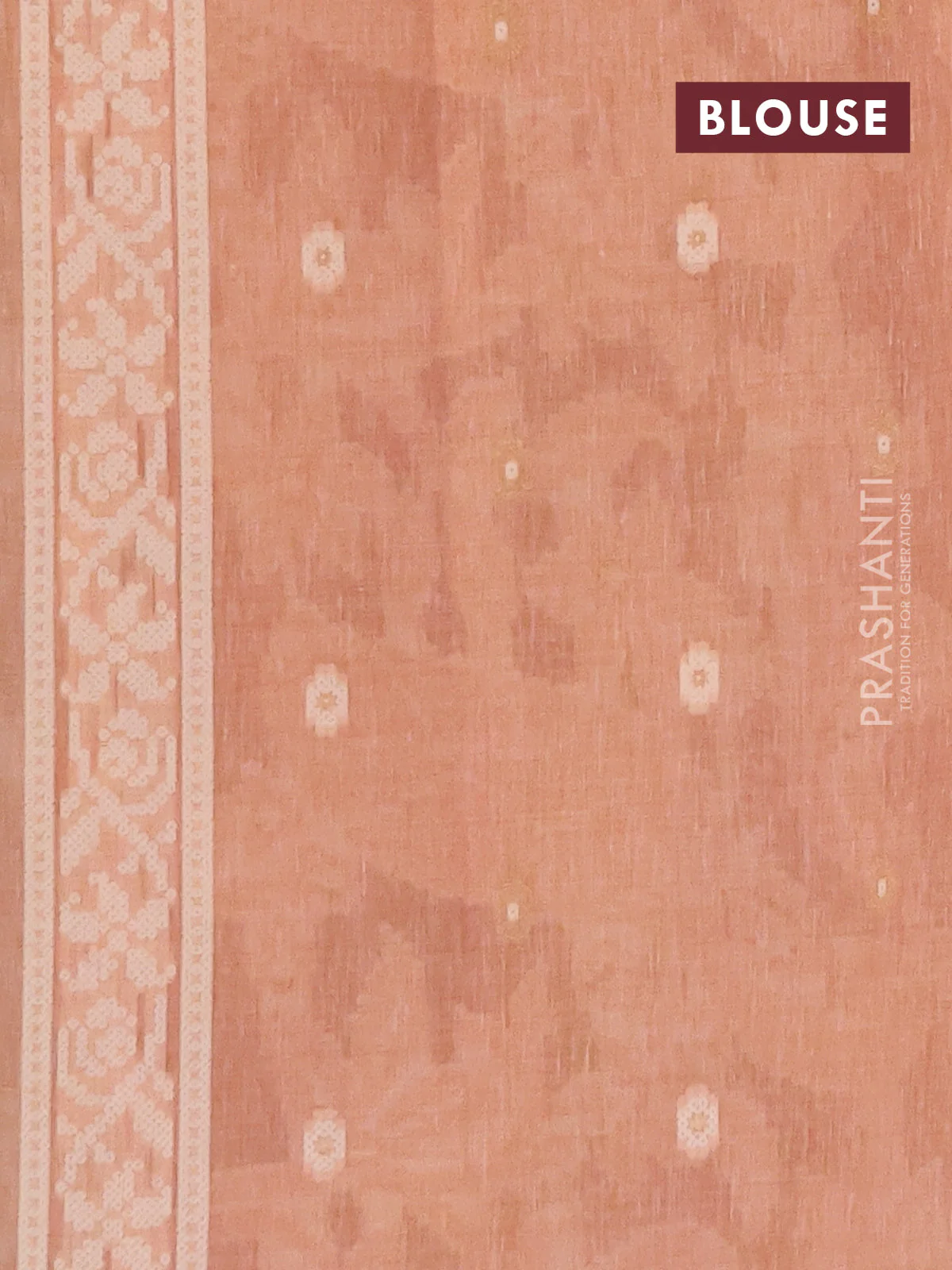 Linen cotton saree peach shade with allover jamdhani weaves - Image 4