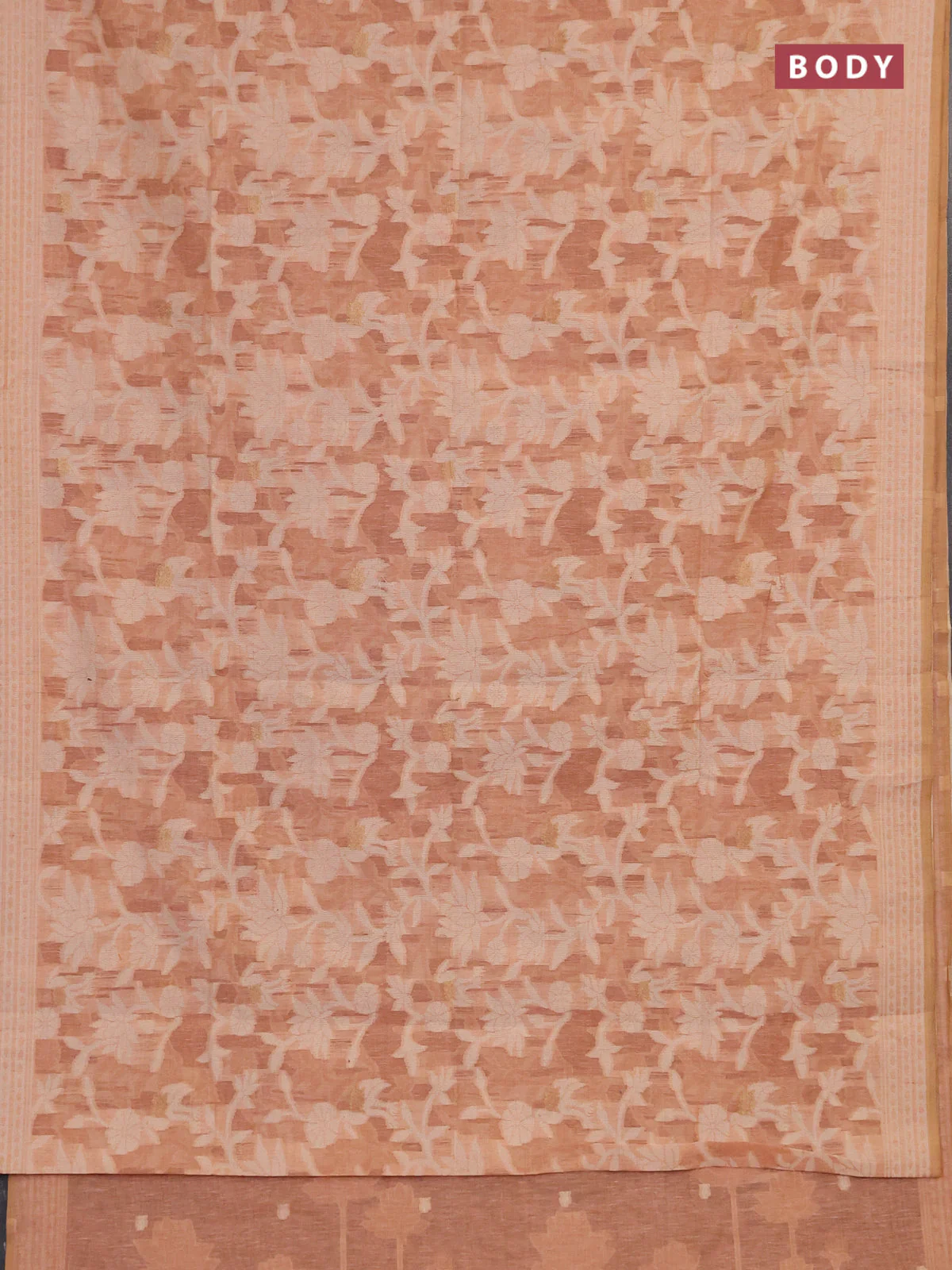 Linen cotton saree peach shade with allover jamdhani weaves - Image 2