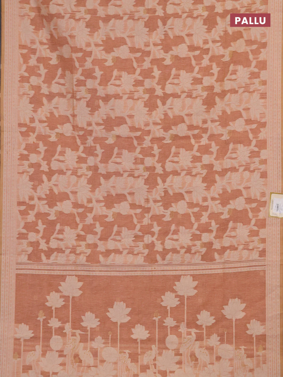 Linen cotton saree peach shade with allover jamdhani weaves - Image 3