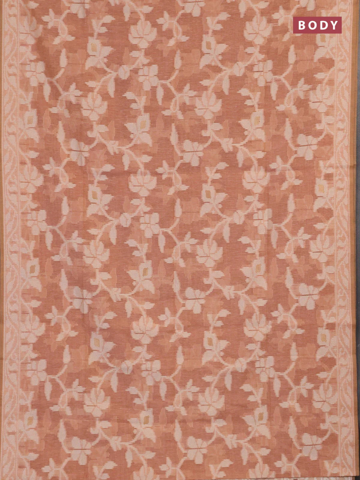 Linen cotton saree peach shade with allover jamdhani weaves - Image 2