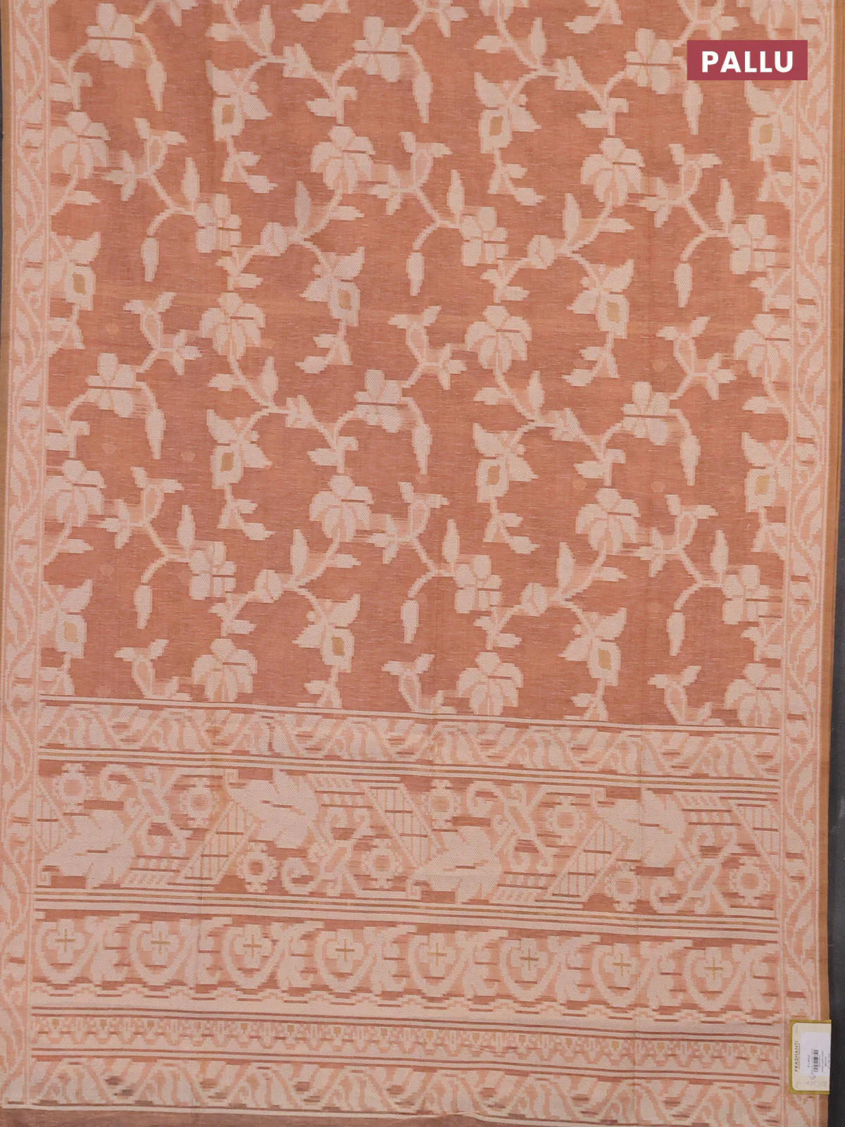 Linen cotton saree peach shade with allover jamdhani weaves - Image 3
