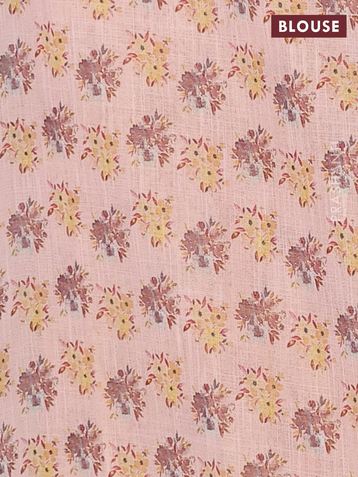 Linen cotton saree peach shade with floral digital prints and zari woven piping border - Image 4