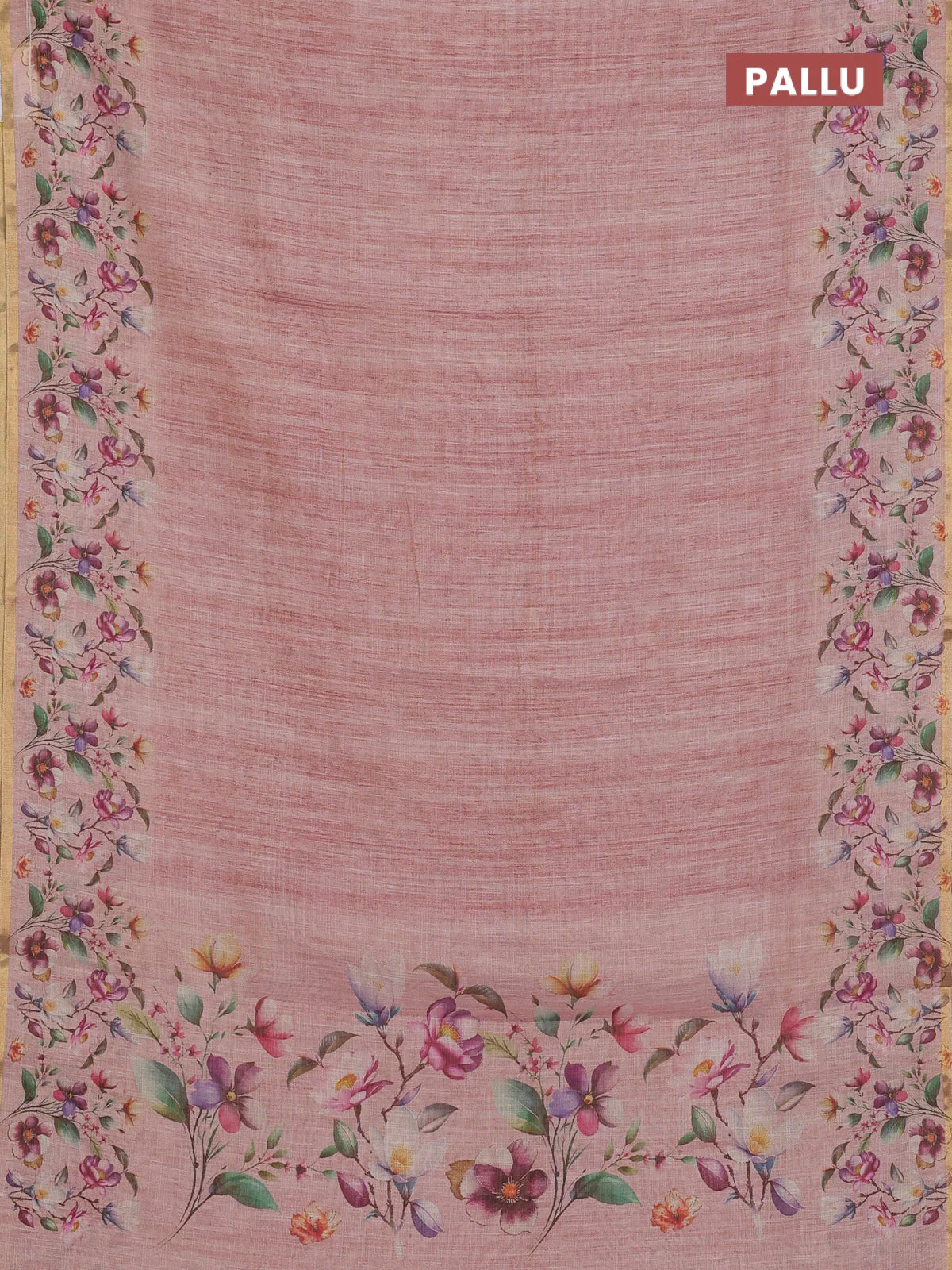 Linen cotton saree peach shade with plain body and digital printed border - Image 3