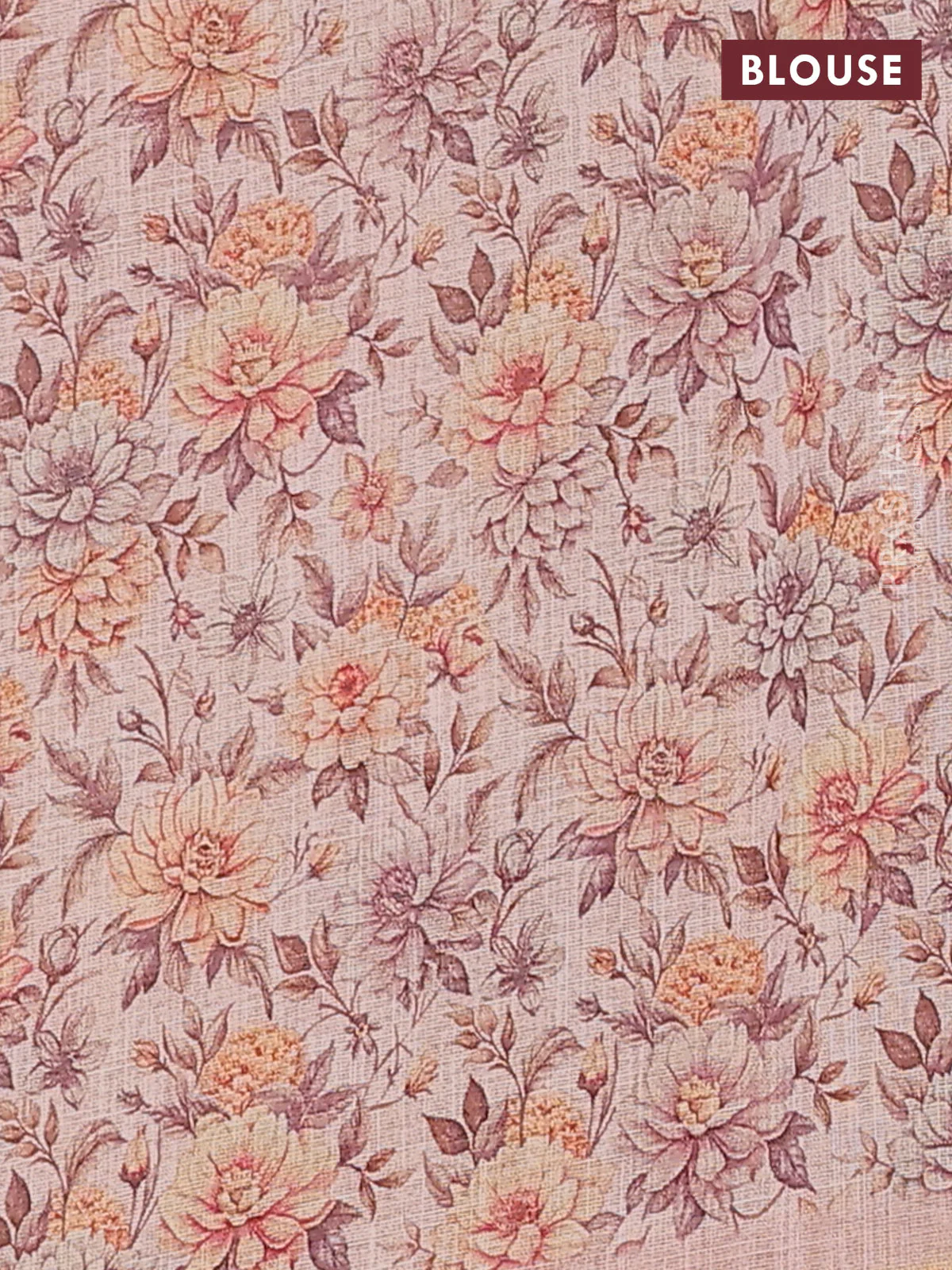 Linen cotton saree peach shade with plain body and floral printed border - Image 4