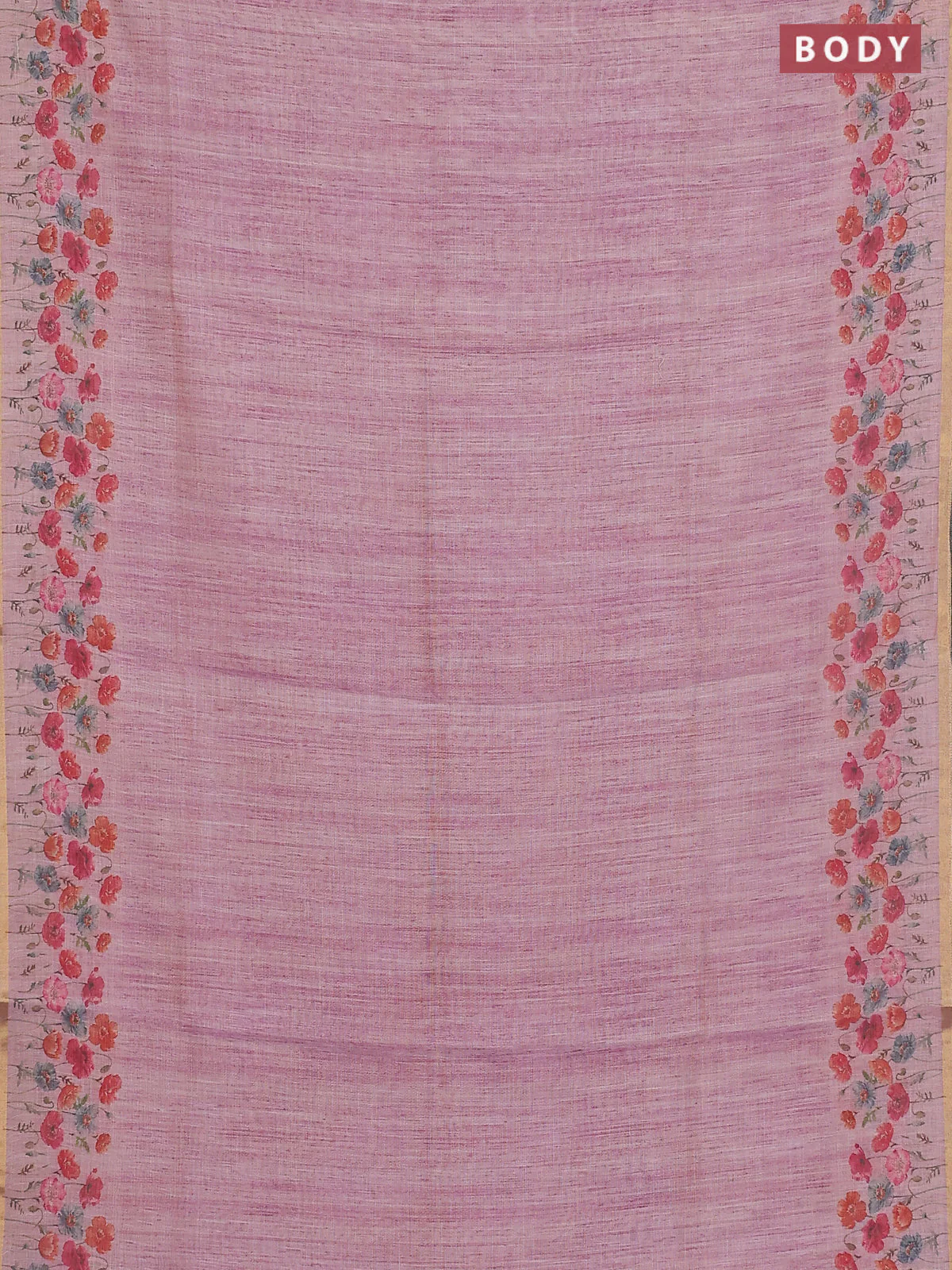 Linen cotton saree pink shade with plain body and digital printed border - Image 2