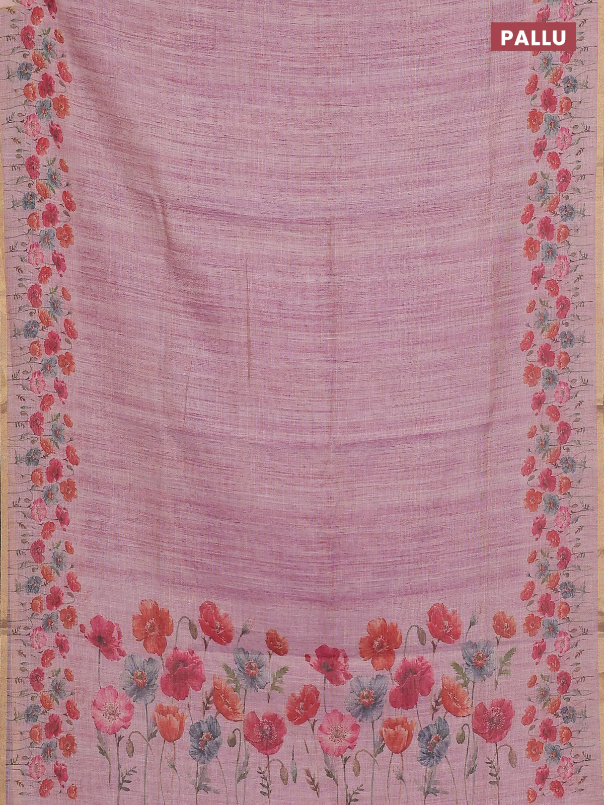 Linen cotton saree pink shade with plain body and digital printed border - Image 3