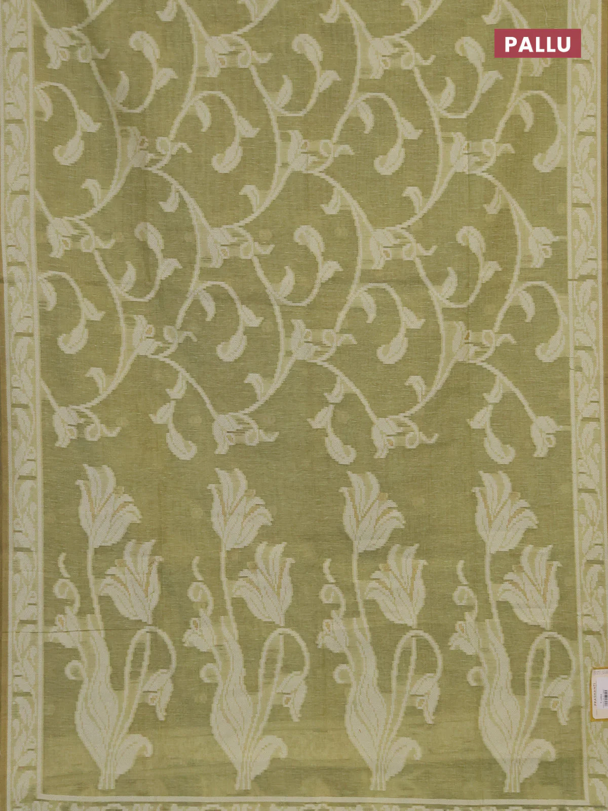 Linen cotton saree pista green with allover jamdhani weaves - Image 3