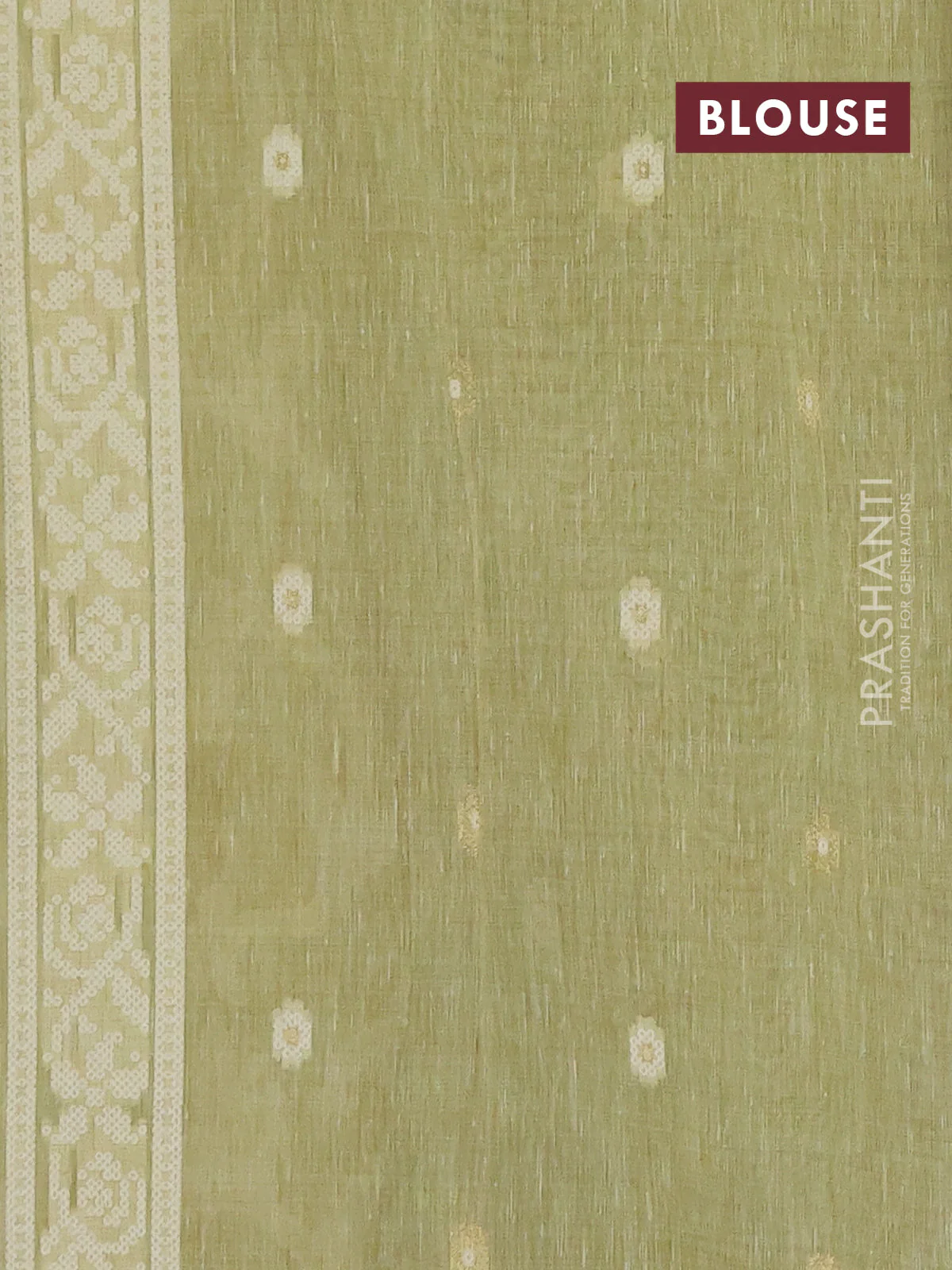 Linen cotton saree pista green with allover jamdhani weaves - Image 4
