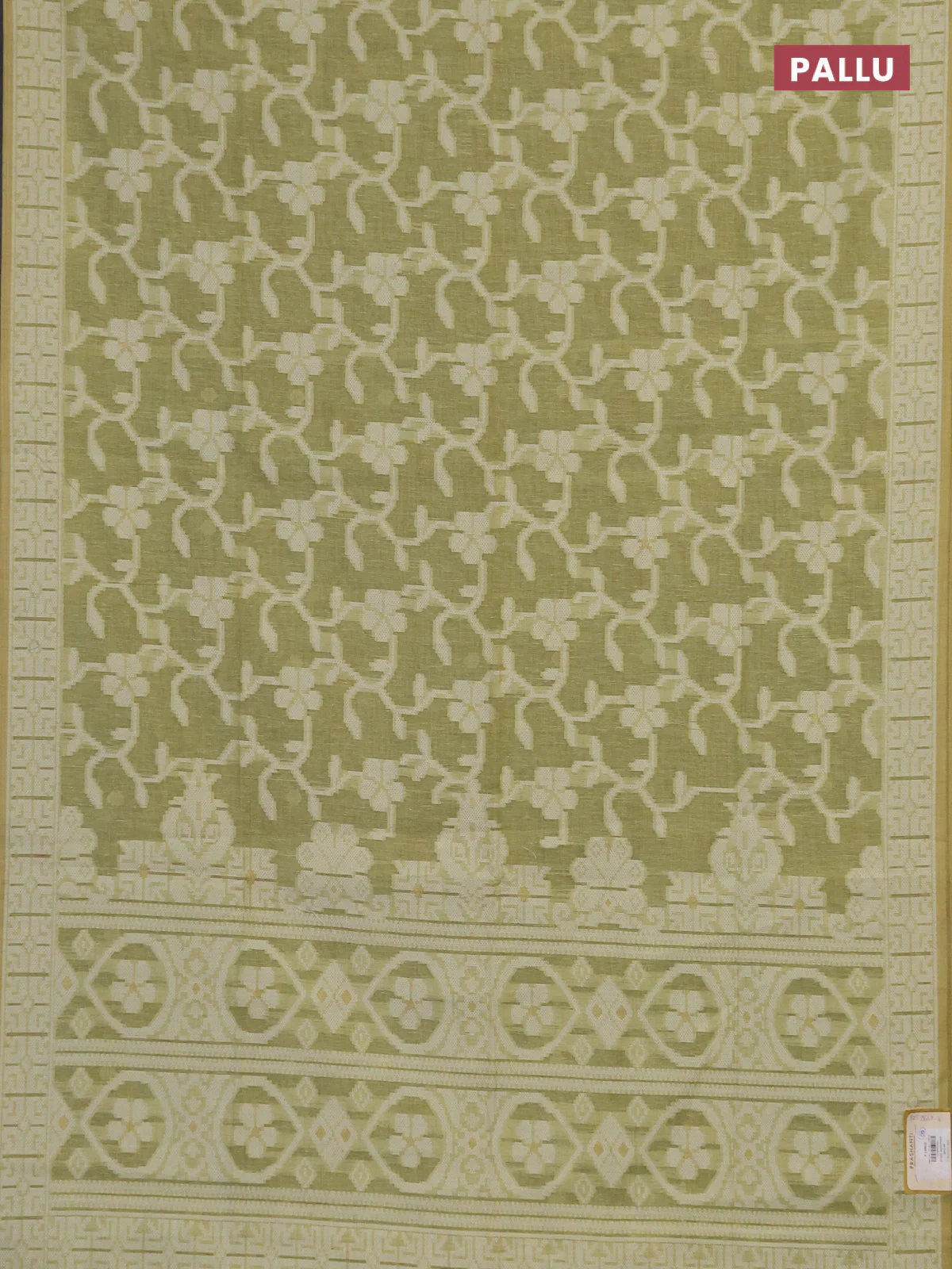 Linen cotton saree pista green with allover jamdhani weaves - Image 3